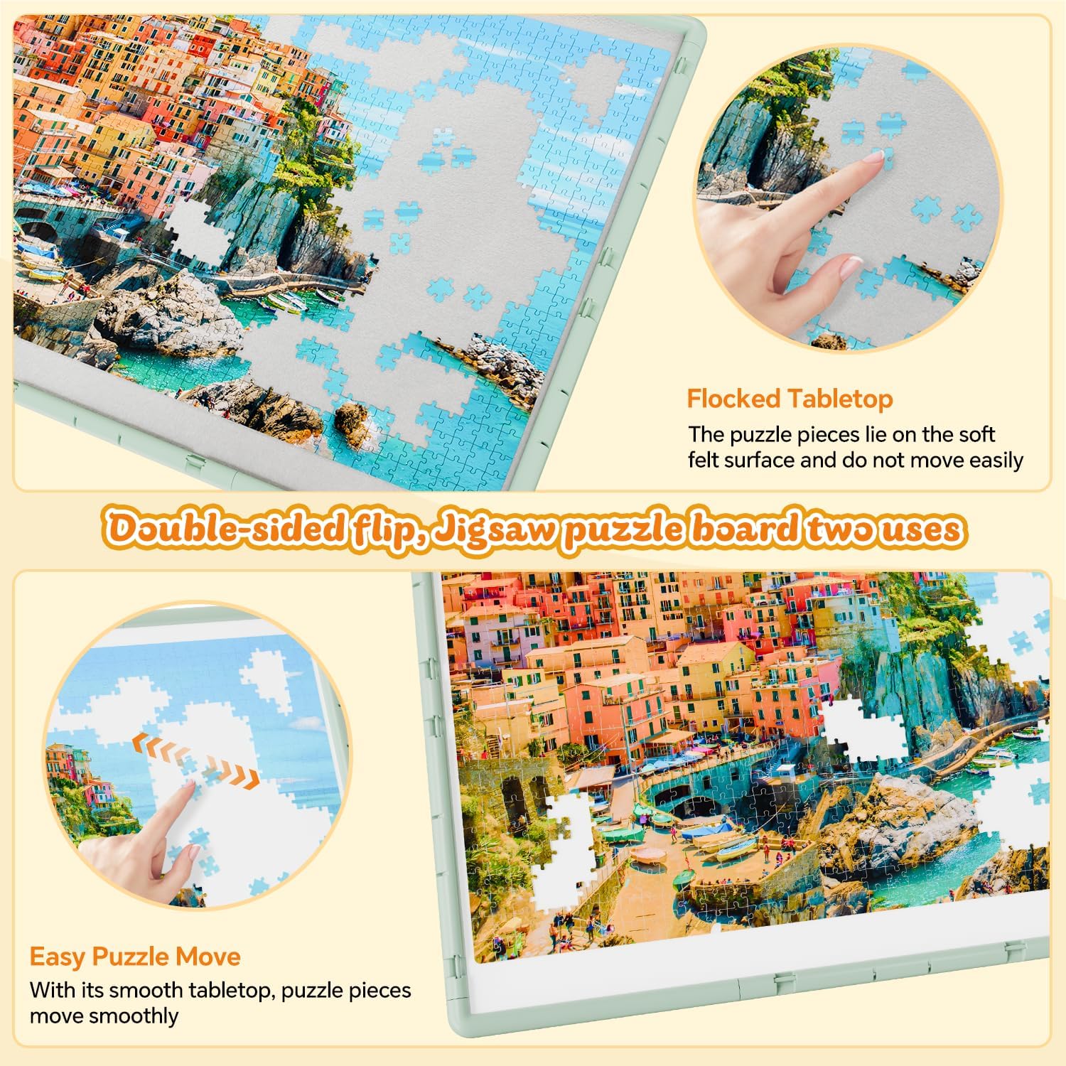 1000 Pieces Rotating Plastic Puzzle Board 3-in-1 Double-Sided/Tilting/Rotating, Portable Table 31.93"x24.06" Spinning Jigsaw Puzzle Table with Cover Lazy Susan Gift for Seniors Adults