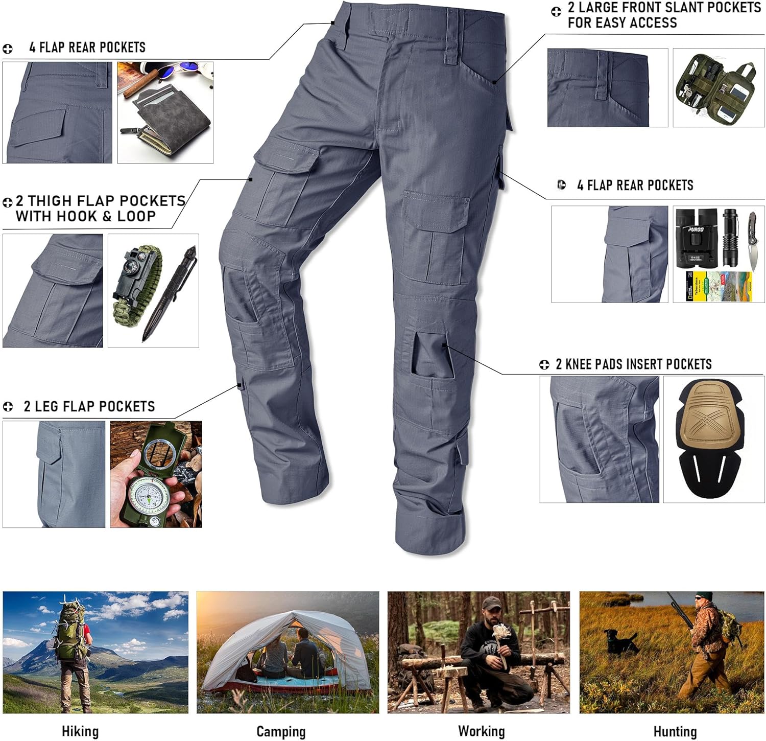 Tactical Camo Cargo Pants for Men - Outdoor Hiking Ripstop Work Pants with Multi Pockets - No Belt, No Kneepad - Image 5