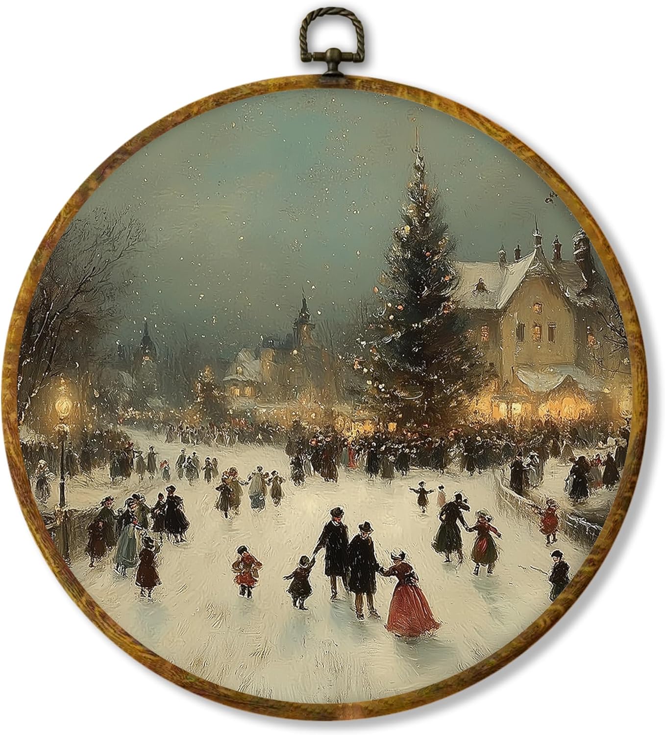 shiviody Lienzo decorativo de pared vintage de trineo navideño, rústico de invierno, Navidad, casa de campo, retro, de temporada, redondo, para