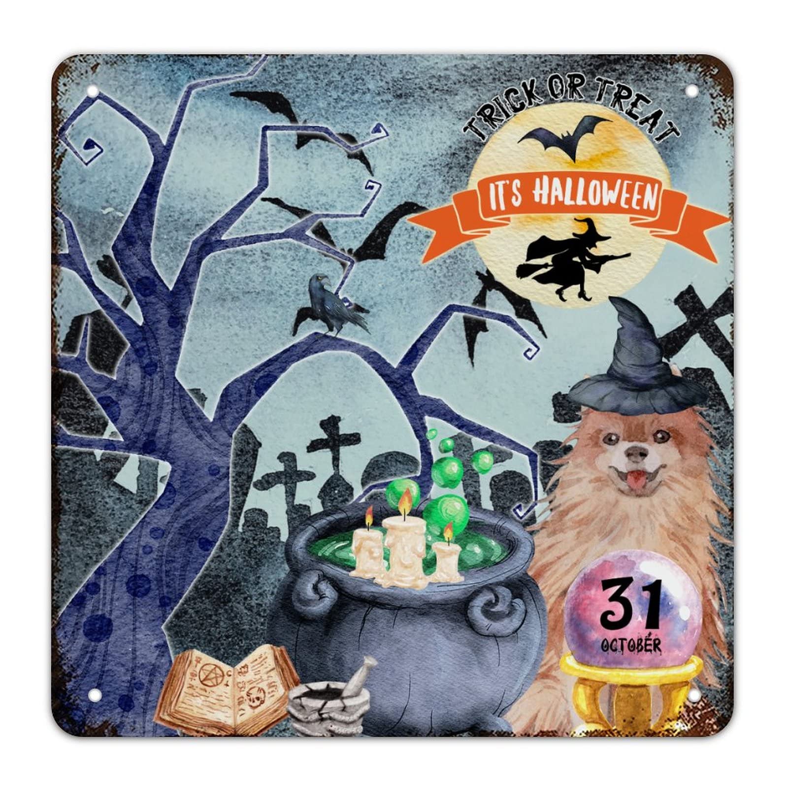 Panneau vintage Halloween métal déco murale chambre salon cuisine 38x38 cm