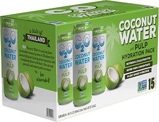 C2O - Coconut Water, The Original Flavor with Pulp (15 Pack) - Made with Fresh Coconut Water - Plant Based - Non GMO - Canned Water - Natural Hydration, Electrolytes, & Potassium - 15 Cans, 10.5 FL OZ