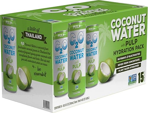 Miniatura 35 de C2O - Agua de coco con pulpa (paquete de 24, 3 cajas de 8) - Hecho con agua de coco fresca - Agua enlatada a base de plantas, sin OMG - Hidratación