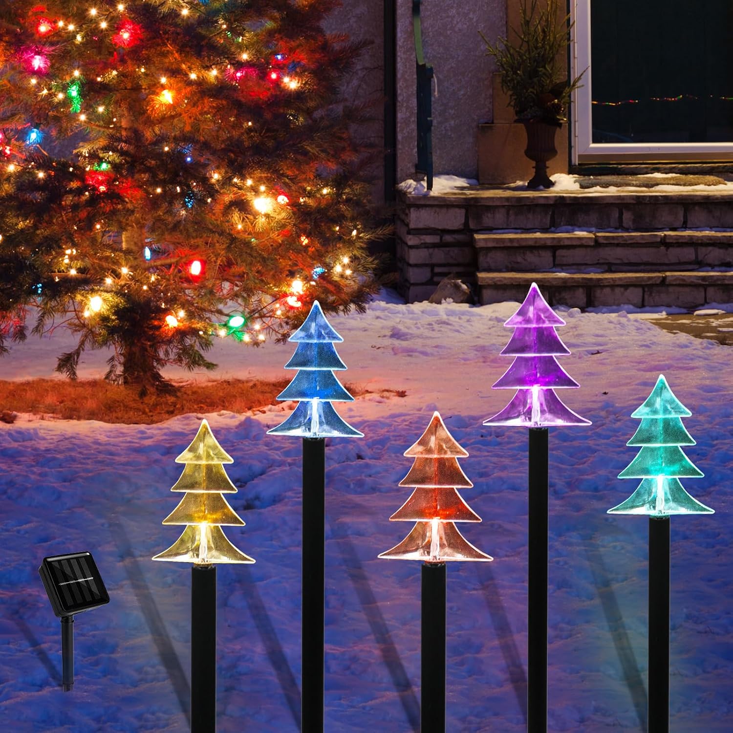 Christmas Solar Pathway Lights, Set of 5 Waterproof Landscape Christmas Lights, Stake Christmas Decorations, LED Lights for Yard Lawn Patio Walkway Decor