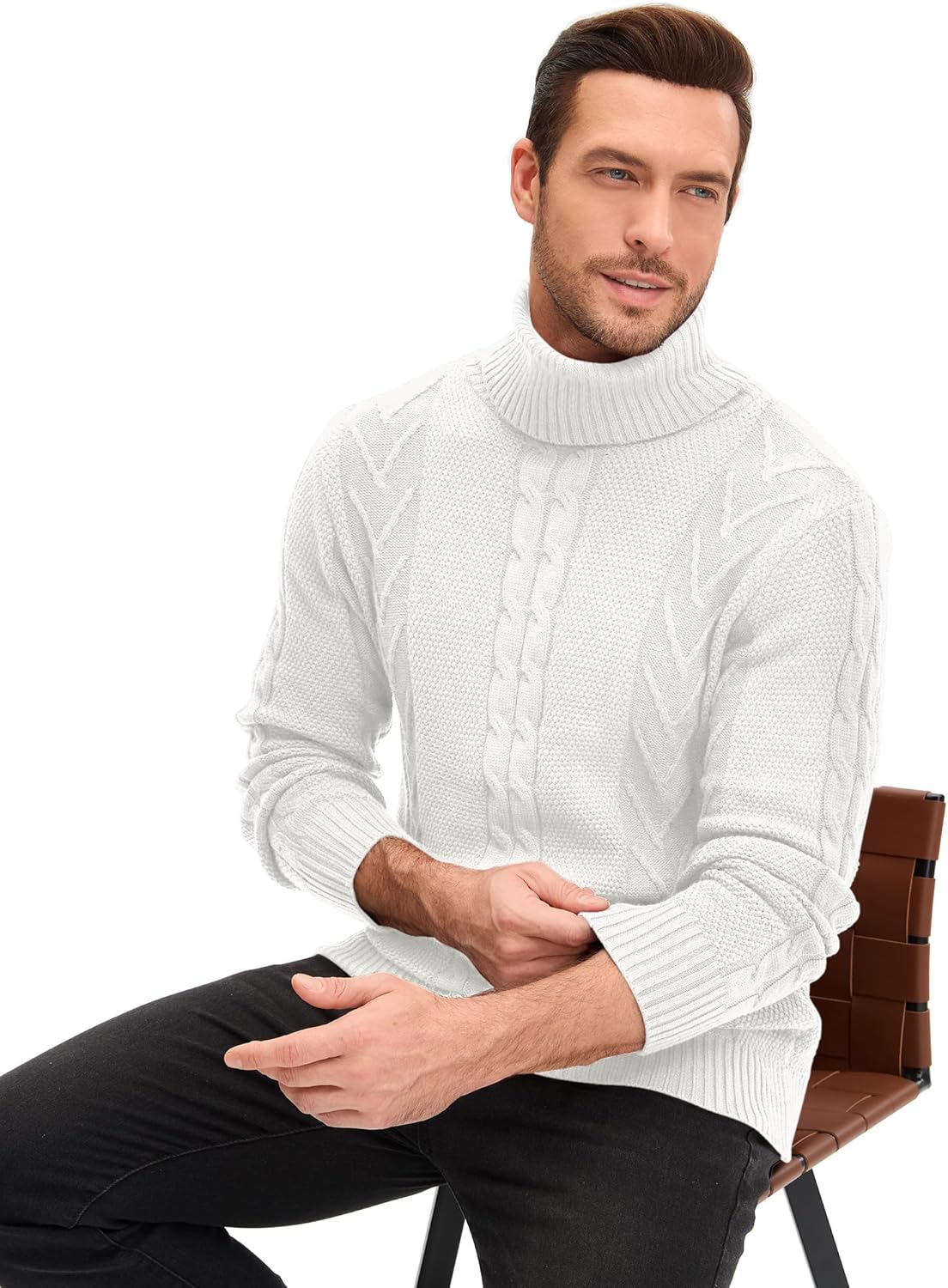 JEMLDL Men's Turtneck Pullover Sweaters Cable Knit Casual Pullover Sweater - Image 6