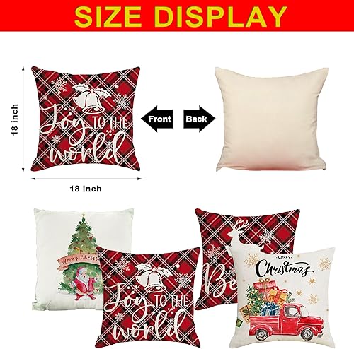 Miniatura 3 de CAWANFLY Juego de 4 fundas de almohada navideñas de 18 x 18 pulgadas, Feliz Navidad, invierno, Navidad, decorativas, cuadradas, suaves, decoración