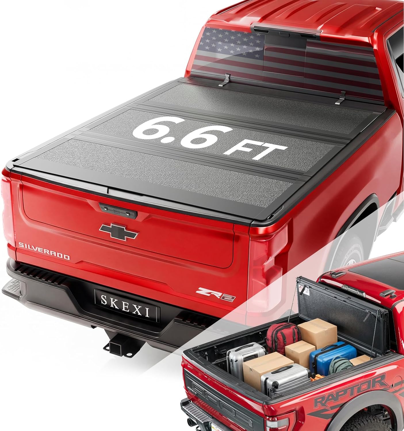 Low Profile Tonneau Cover Truck Bed for Chevy Silverado/GMC Sierra 1500 6.6ft Bed 19-26, Fully Folded Vertical Clearance Hard Flip Fold Locking Drill-Free Install Waterproof Anti-Theft Security 78.9"