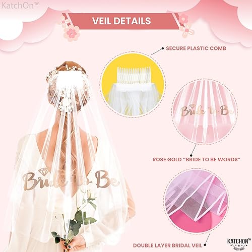 Miniatura 4 de KatchOn, Decoraciones de despedida de soltera de oro rosa – Paquete de 3 | Banda y corona de novia para ser, decoraciones de novia futura | Banda y