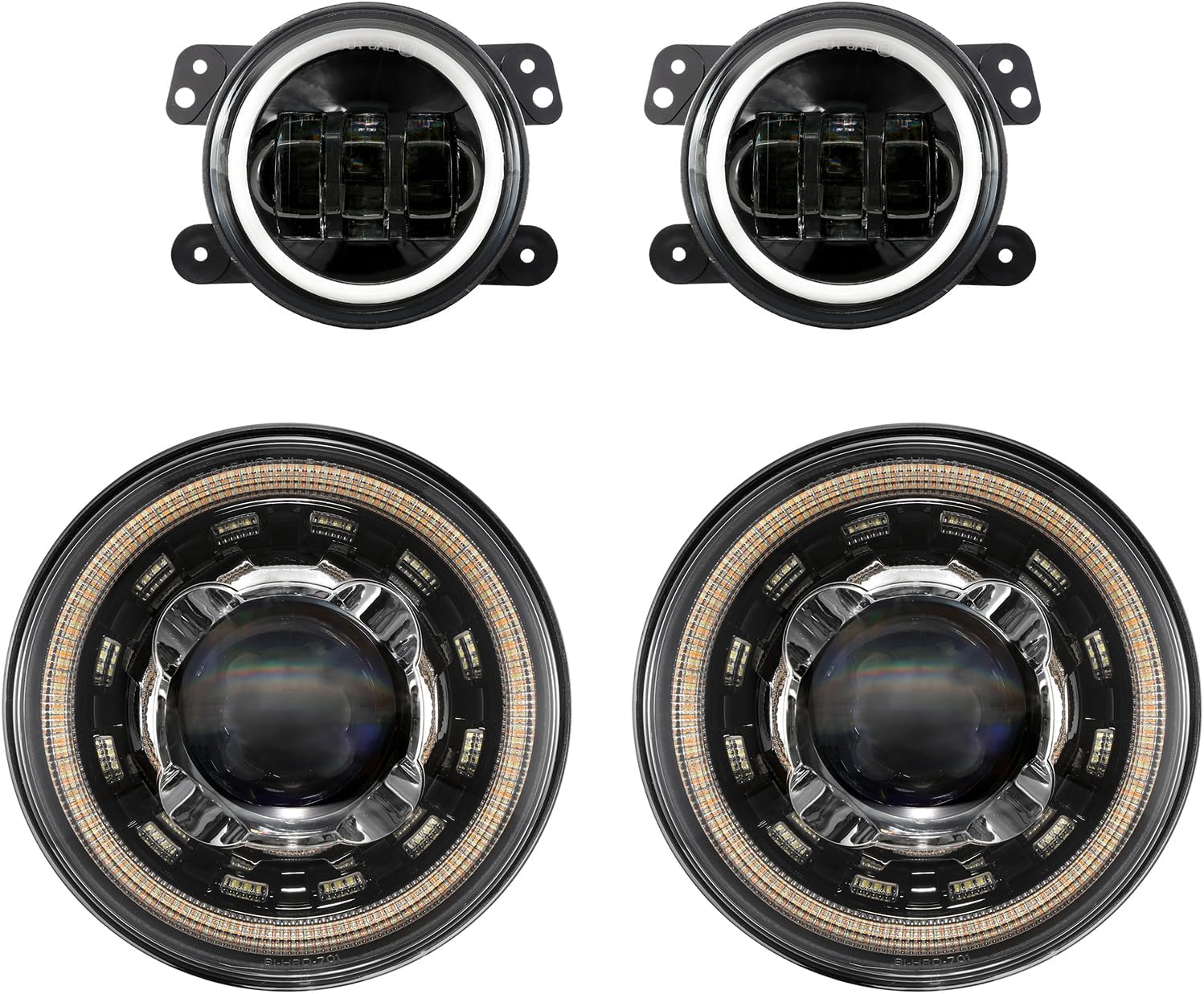 Auxbeam 4 Inch LED Fog Lights + 7 Inch Round LED Lights with Start-up Gradient Welcome Light & DRL & Amber Turn Signal for Jeep Wrangler JK TJ LJ CJ Rubicon Sport Sahara