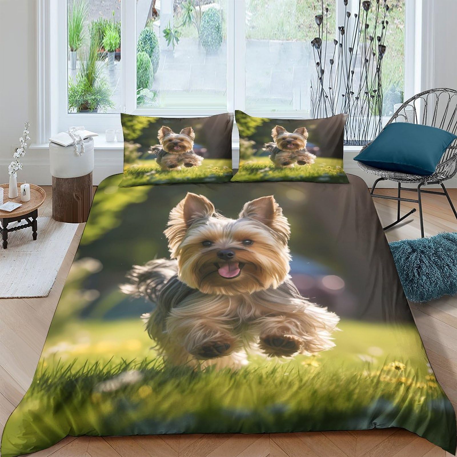 XFKLYNVCJ 3D Printed cute yorkie dog Quilt Cover Brushed Microfiber playful outdoor scene Bed Cover Machine Washable Hypoallergenic for Birthday Gift Men Women Home Use King（220x240cm）