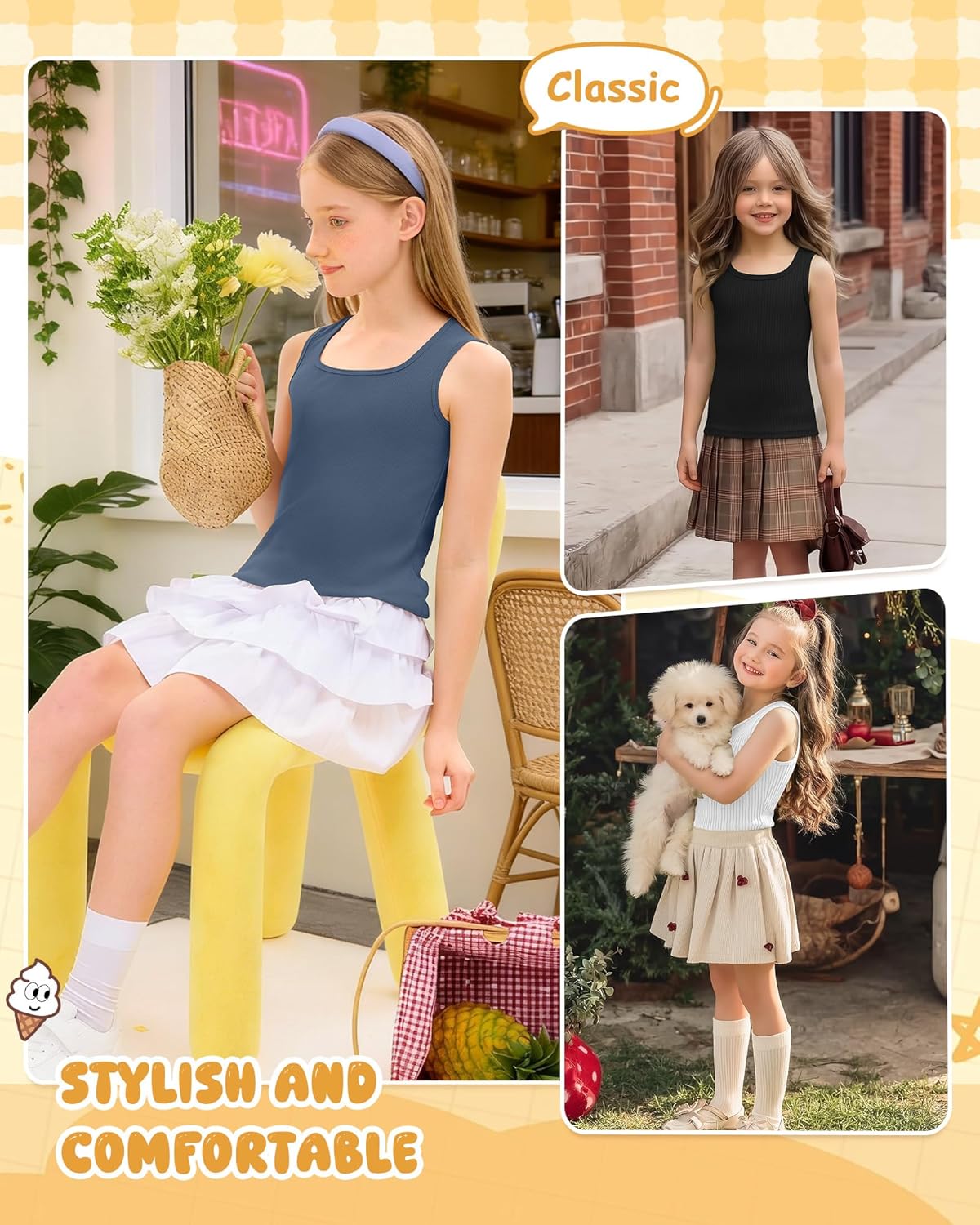 3 Pack Girls Tank Tops Slim Fit Ribbed Knit Camisole Square Neck Sleeveless Undershirts Summer Basic Tanks - Image 6