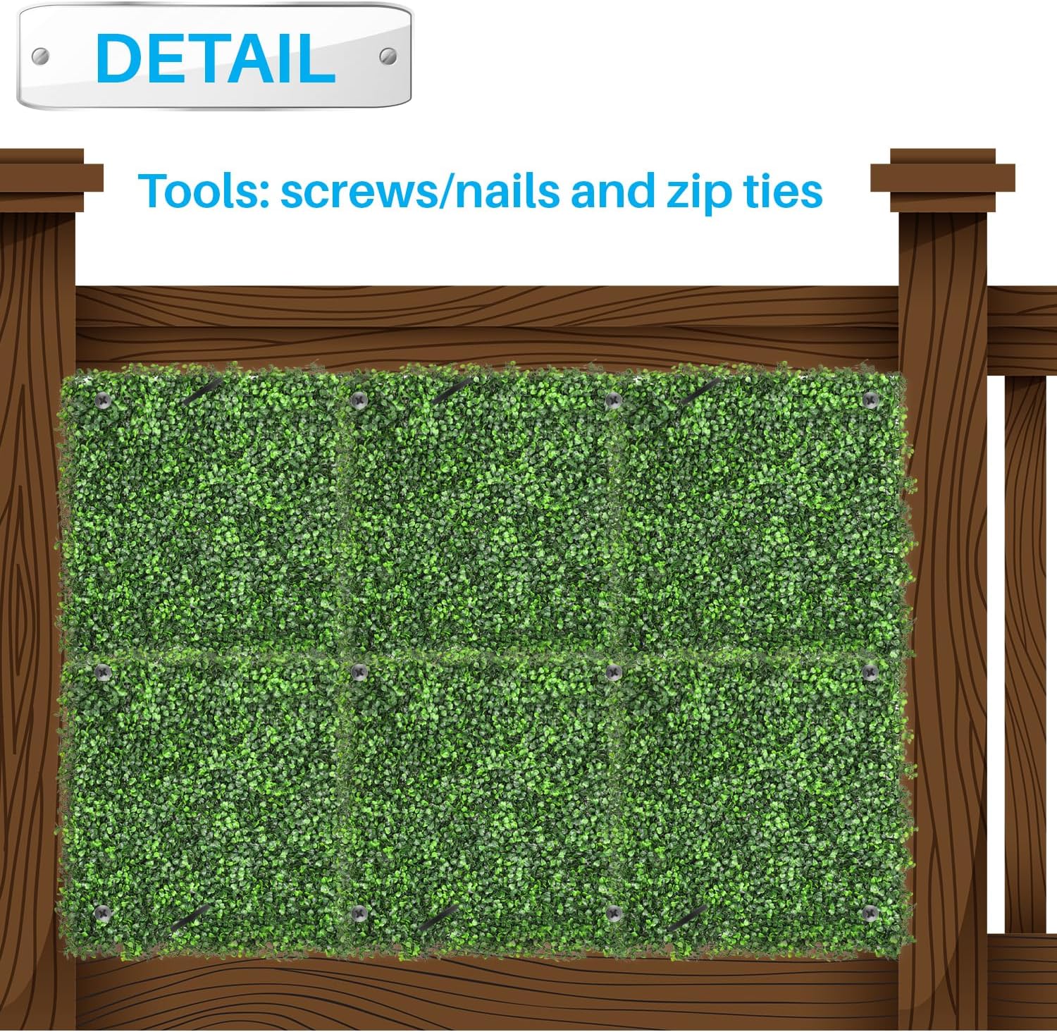 Patio Paradise Artificial Greenery Grass Wall Panels, 20"x20" (6pc) Faux Grass Boxwood Backdrop Fake Ivy Privacy Screen Green Hedge for Indoor Outdoor Décor, Boxwood