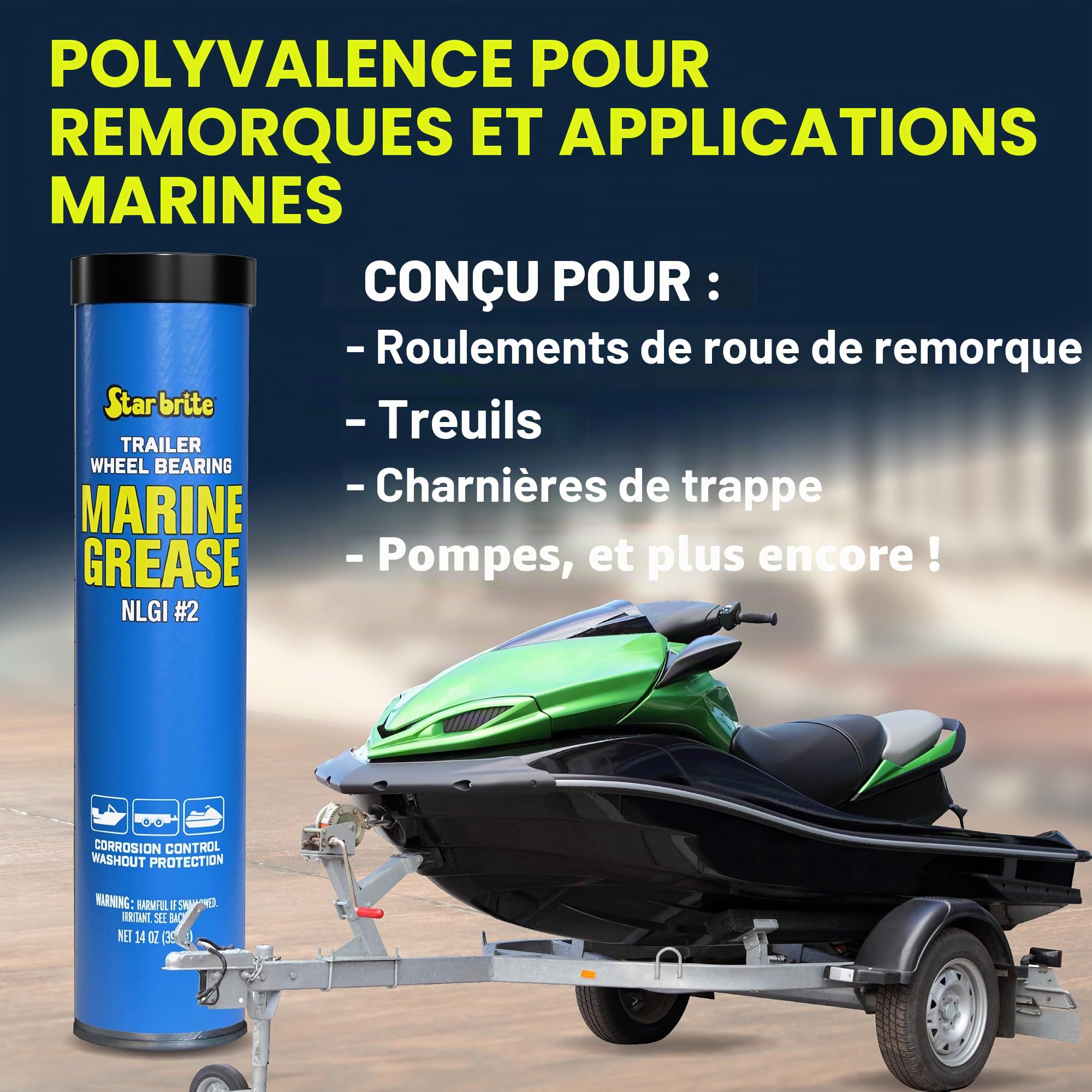 STAR BRITE Graisse Marine - NLGI #2 - Protège contre le Lessivage, la Rouille, la Corrosion et l'usure des Roulements de Roue, des Treuils, des Pompes, des Écoutilles de Bateau et plus encore