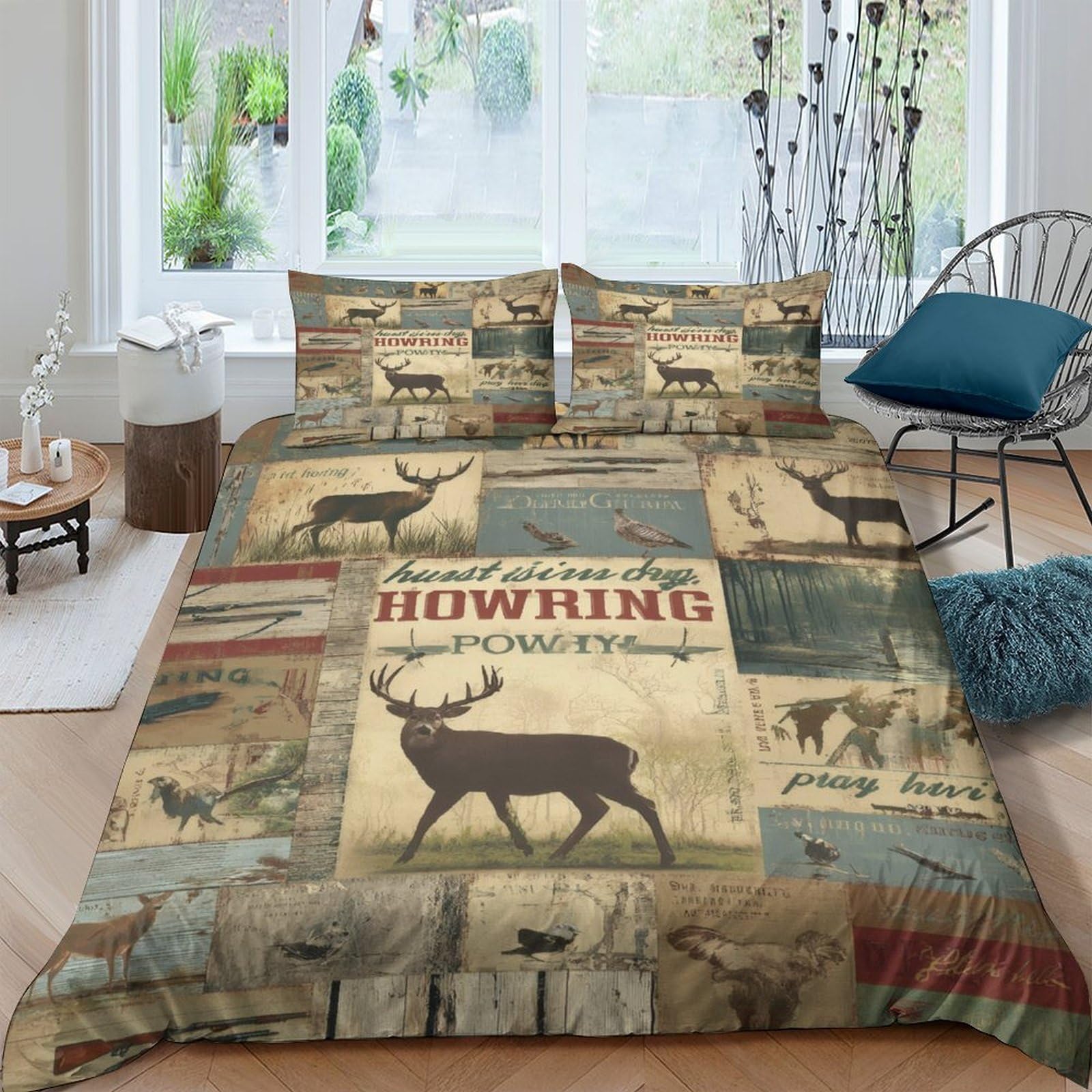 Ctjqhvkz Style-3 3D Printed Vintage Deer Fitted Sheet Microfiber Soft Rustic Forest Lodge Mattress Cover Bedroom Decor Single（135X200cm）