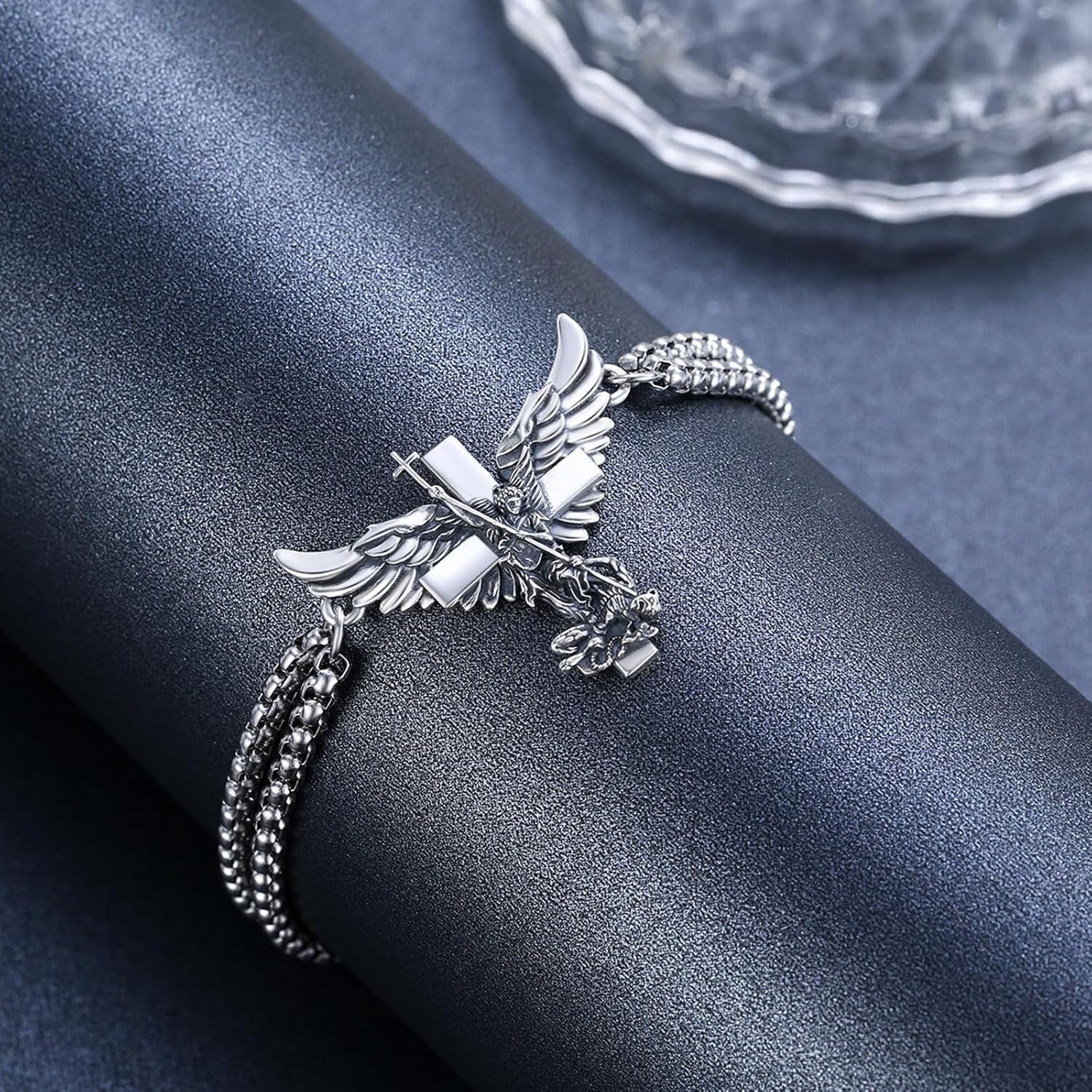 TwoAnts Catholic Cross Bracelet 925 Sterling Silver Patron Saint Bracelet Religious Jewelry Gift for Men Women with 7"+2" Chain - Image 5