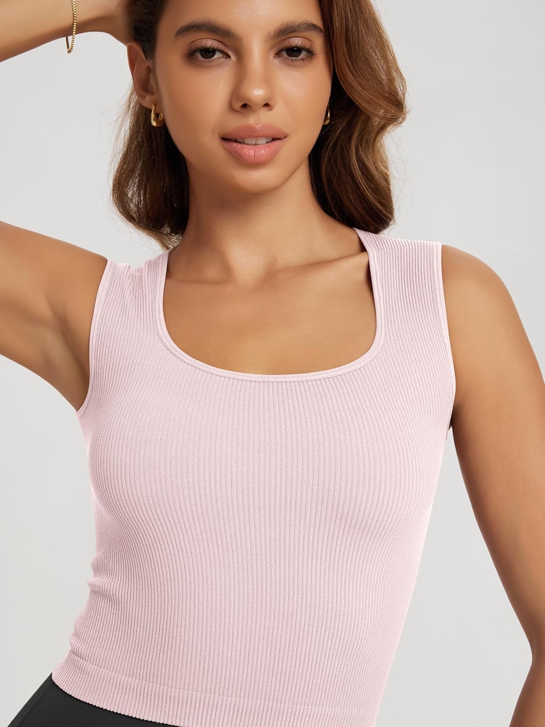 ODODOS Seamless Square Neck Tank for Women Ribbed Soft Sleeveless Longline Crop Tops - Image 4