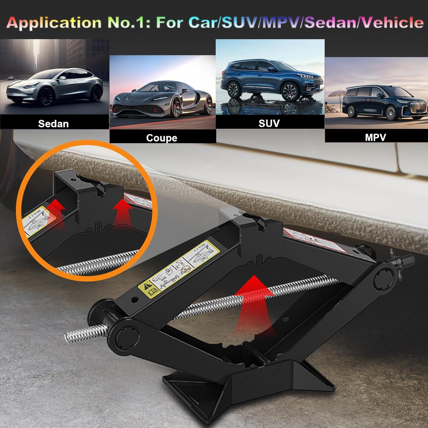 Car Jack Kit Scissor Jack for Tesla Model Y/3/S/X, Sedan,Coupe,SUV,MPV Tire Jack Tool Kit Upgrade 3 in 1 Universal Car Emergency Kit with Tesla Jack Pad,Lug Wrench Tire Changing Kit (Black)