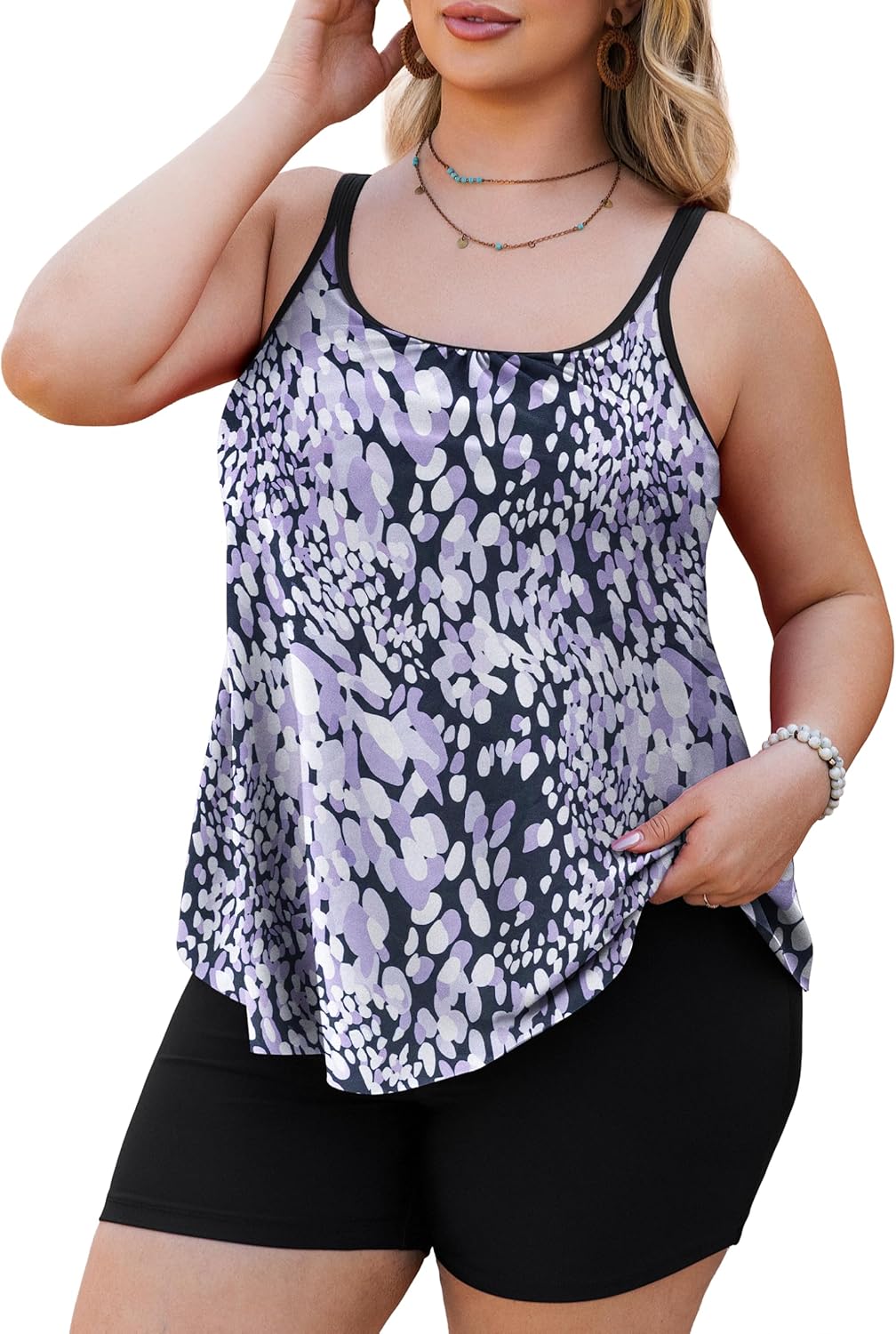 Tralilbee Plus Size Tankini Swimsuits for Women Two Piece Bathing Suit Swim Tops with Shorts