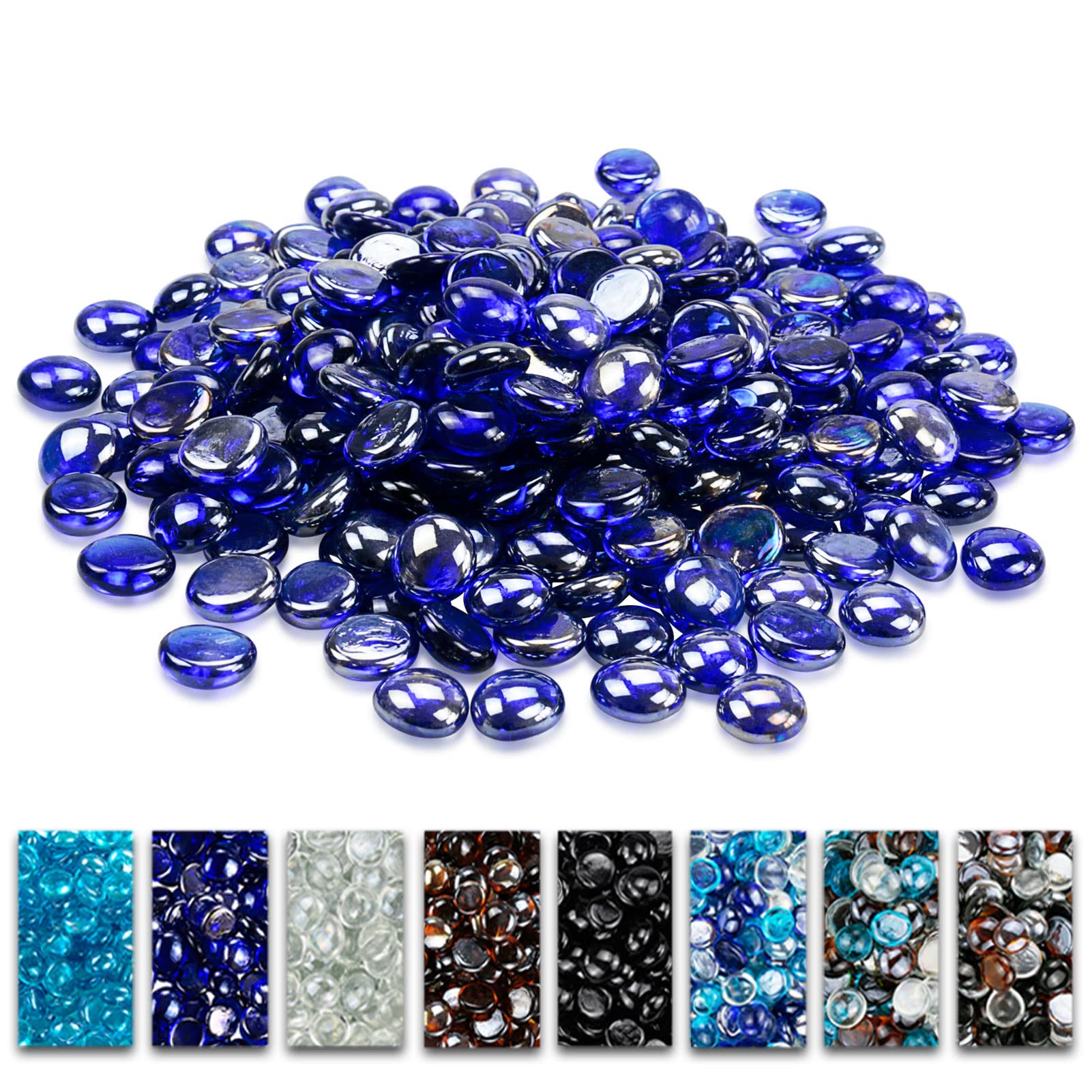 GRISUN3/4 inch Cobalt Blue Fire Glass Beads for Fire Pit - 10 Pounds Reflective Round Glass, Decorative for Natural or Propane Fireplace, Fire Table, Fish Tank, Vase Fillers and Landscaping