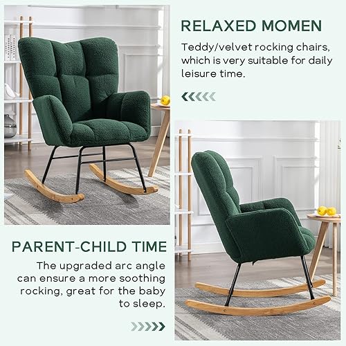 Miniatura 6 de Sudwesto Silla mecedora moderna para cuarto de bebé, silla deslizadora tapizada con respaldo alto, sillón de acento mecedor con patas de madera