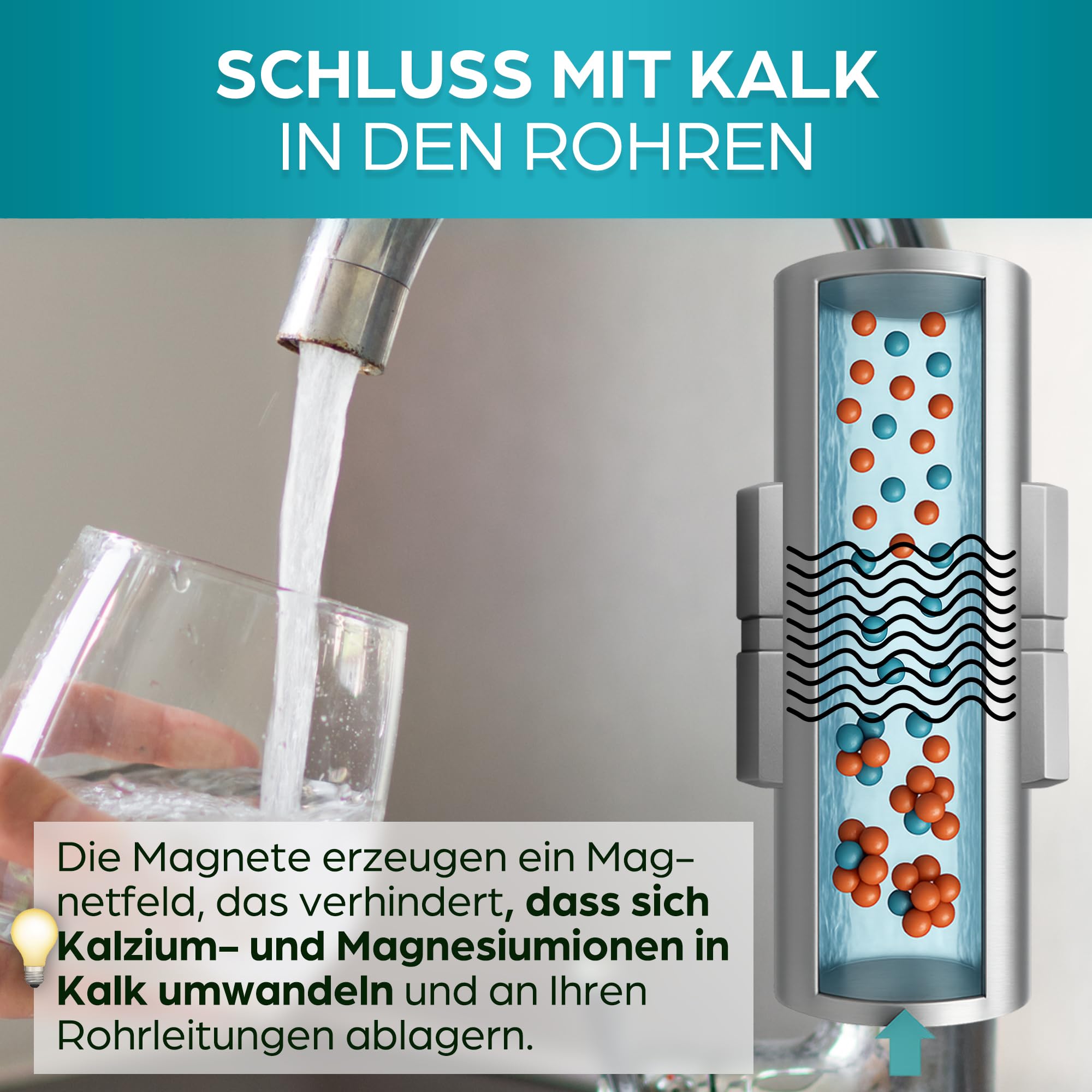 ORINKO Anti Kalk Magnet Wasserenthärter für Wasserleitungen – Magnetischer Kalkfilter ohne Chemie – Ideal für Waschmaschine, Geschirrspüler, Wasserhahn – Nachhaltiger Kalkschutz ohne Entkalkungsanlage