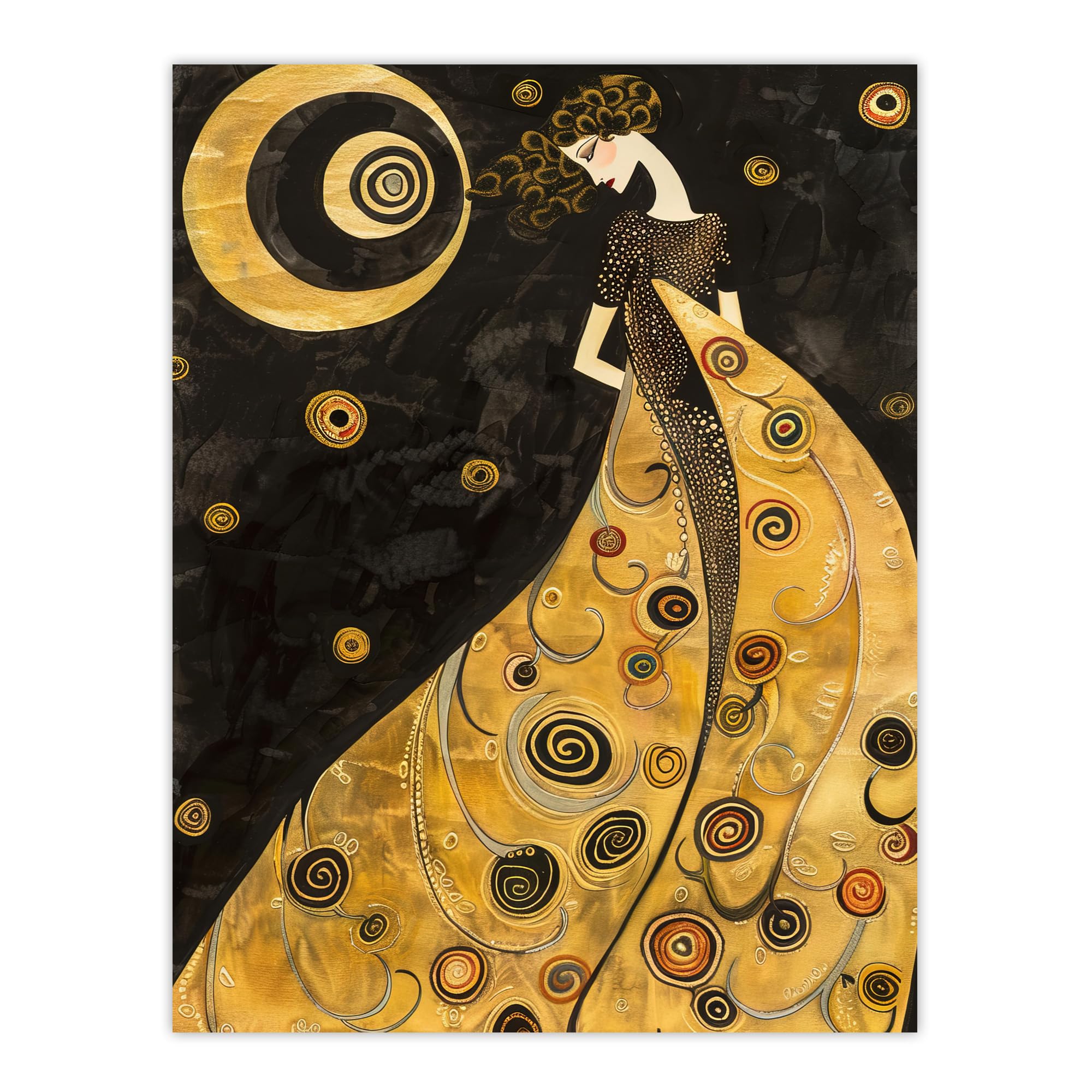Artery8 Unframed Wall Art Moon Goddess Gold Black Klimt Style Conceptual12X16 Inch from B&Q