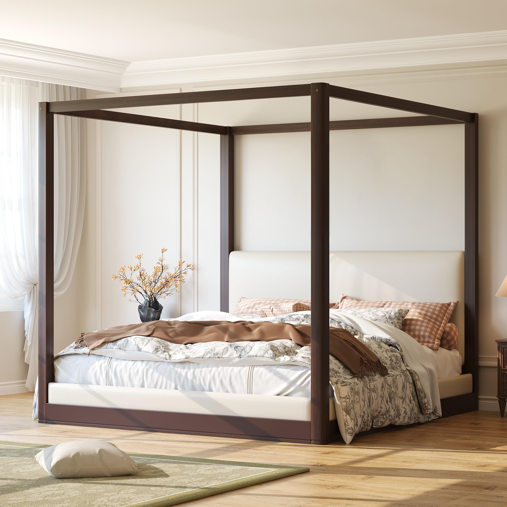View 1 of ***NO BACK BOARD, ONLY FRAME ****** Merax King Canopy Bed Frame