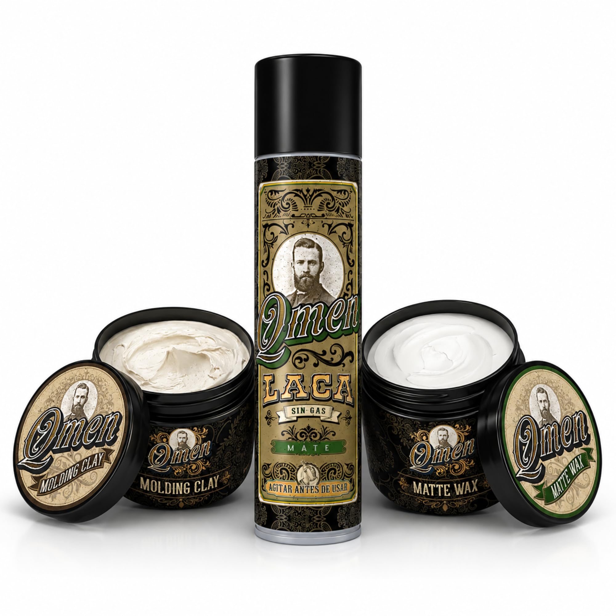 QMEN Kit Acabado Mate Hombre – Laca Mate Sin Gas + Cera Mate Wax + Molding Clay | Fijación Fuerte y Flexible | Cera Pelo Hombre Mate Natural | Styling Profesional Barbería