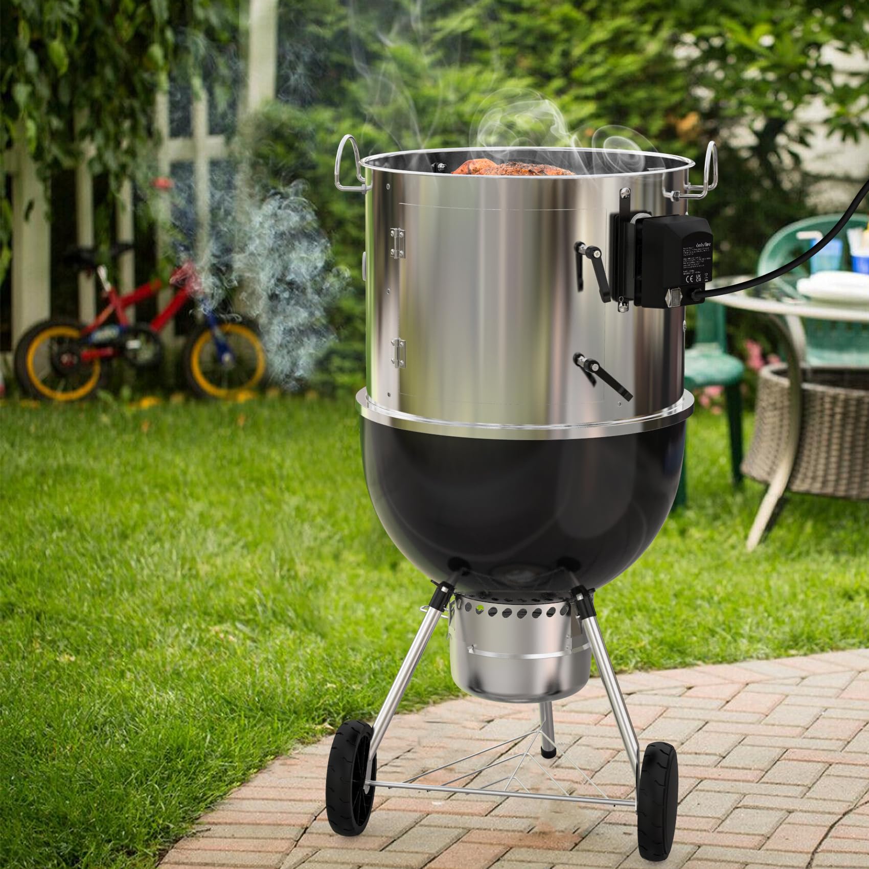 onlyfire BRK-6114 Girarrosto per Barbecue in Acciaio Inox per Weber WSM 47 cm Cooker, 220V - 240V