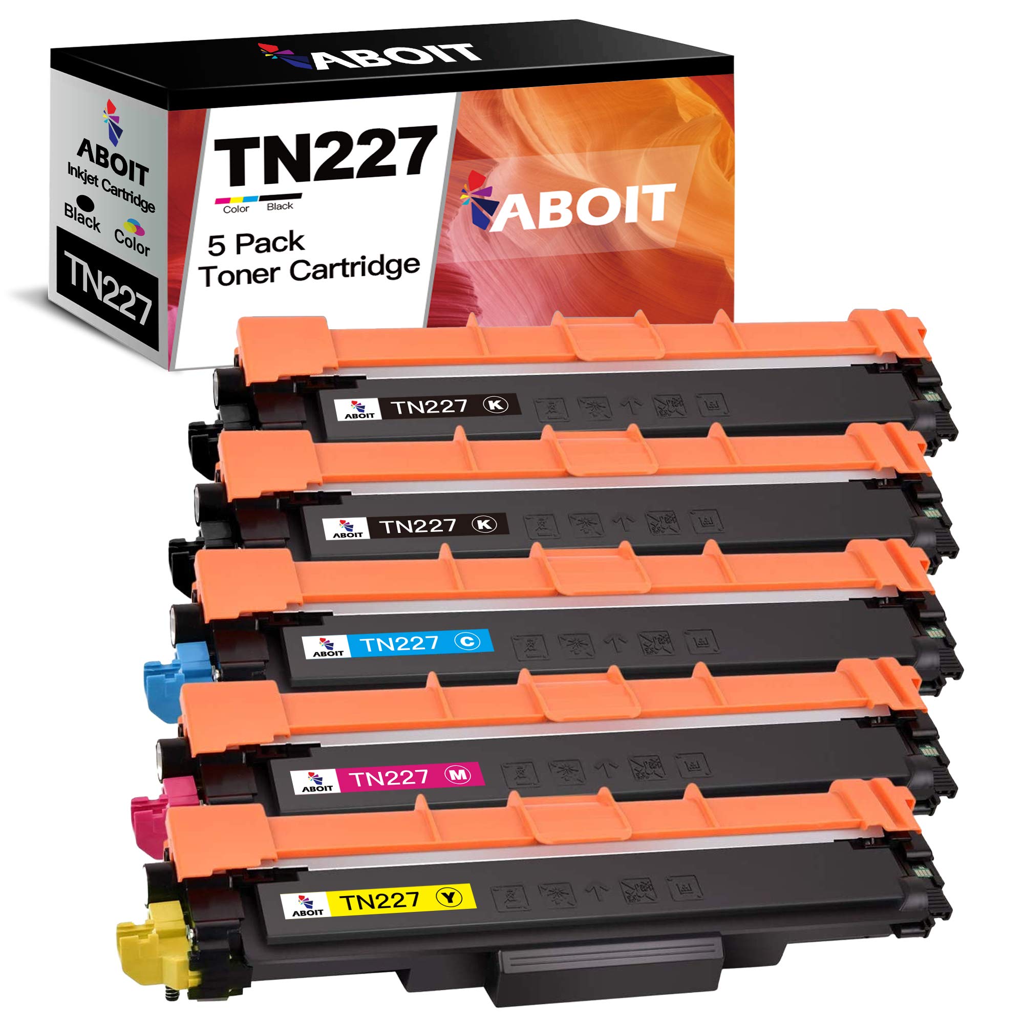ABOIT Compatible Toner Cartridge Replacement for Brother TN227 TN-227 TN227BK TN223 TN 223 TN 227 Compatible with MFC-L3770CDW MFC-L3750CDW HL-L3230CDW HL-L3290CDW HL-L3210CW Printer Tray (5 Pack)