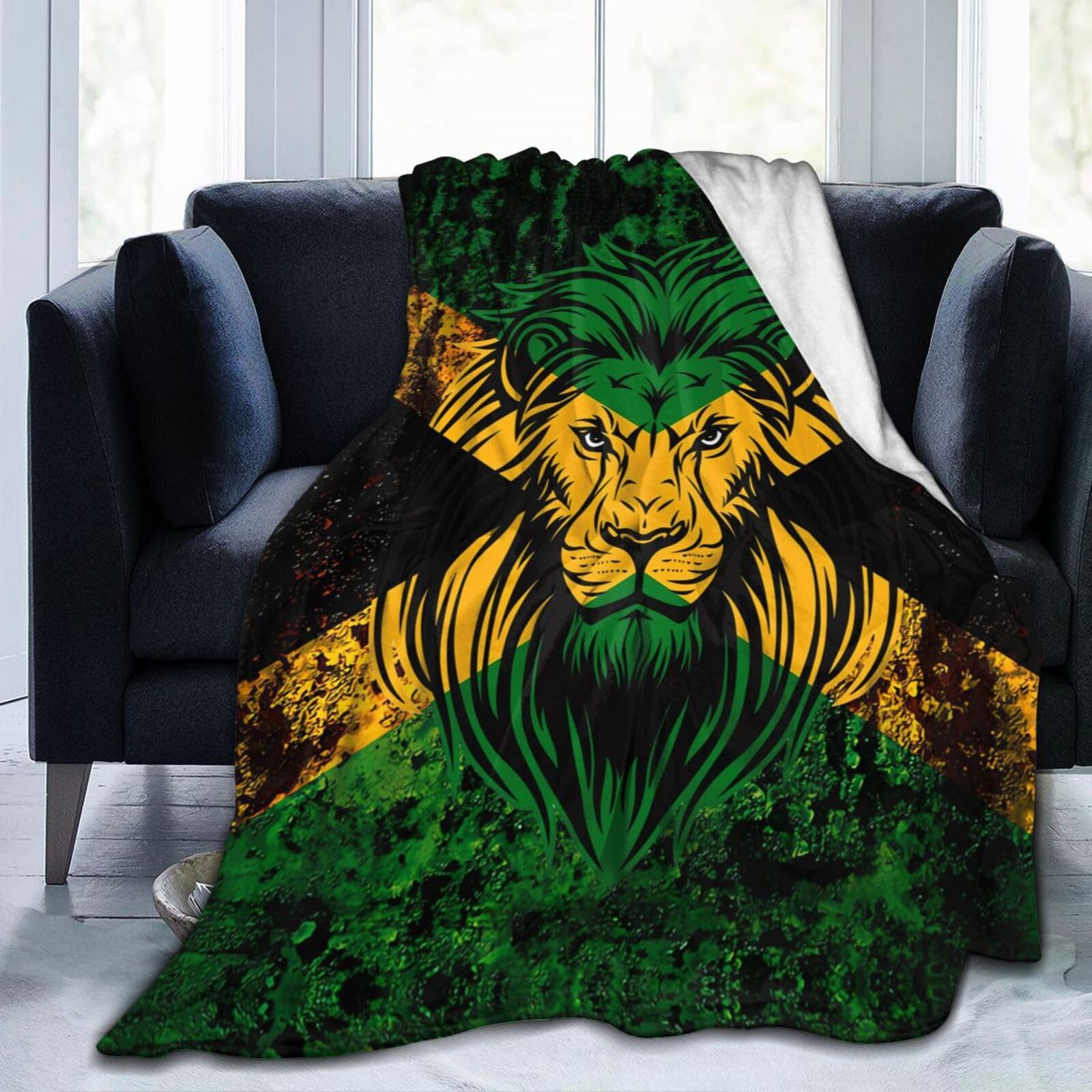 Coperta In Pile Socira Con Bandiera Giamaicana E Leone Rasta – Morbida, Leggera E Antipelucchi, 127 X 152 Cm, Per Divano Ufficio Auto