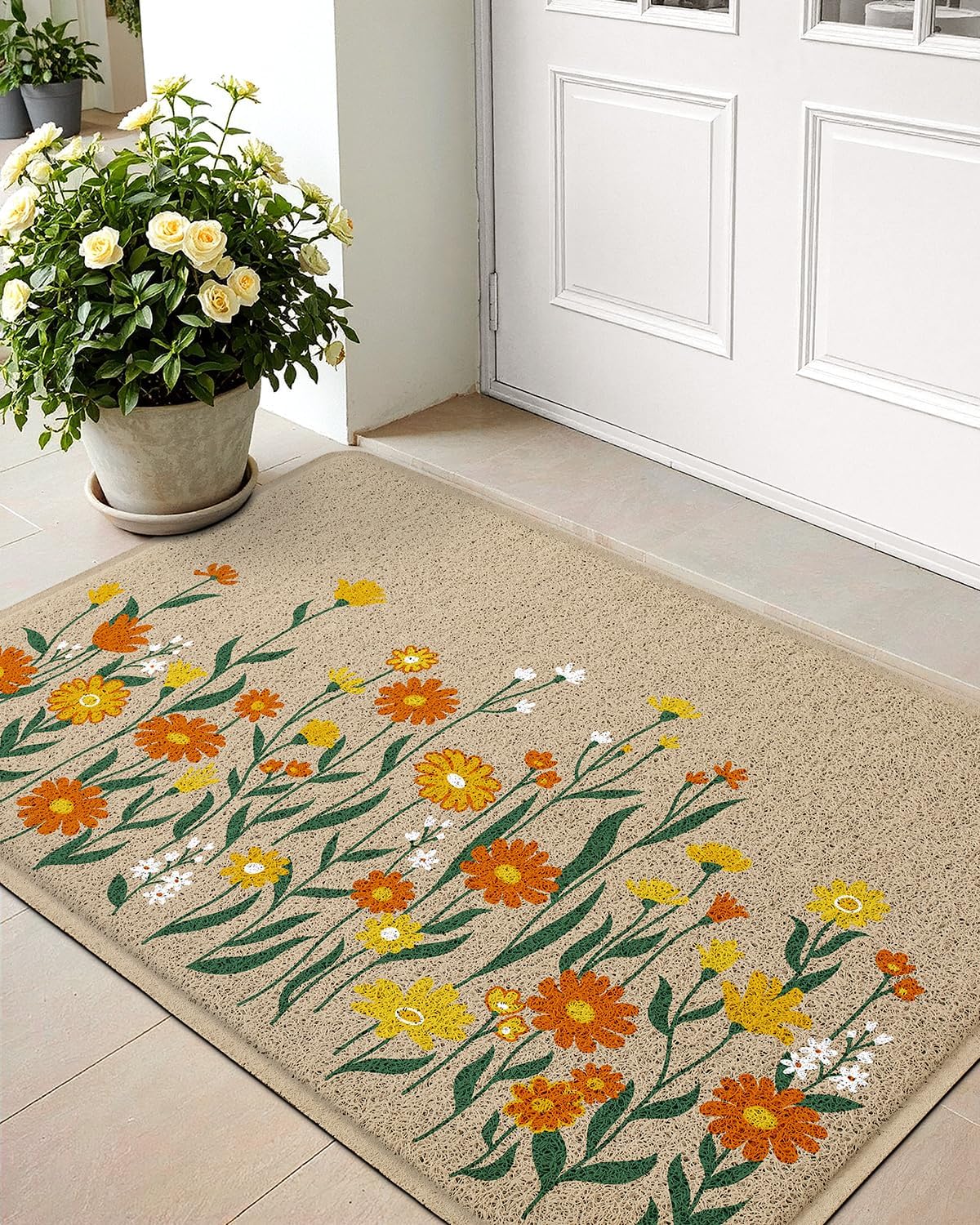 LUMI Spring Floral Door Mat, Low Profile Thin Mesh Doormats, Dirt Trapper Stain Resistant Welcome Mats, Waterproof Outside Mat for Home Decor, 18"x30", Daisy Daisy 18"x30"