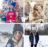 Vista 6 de FURTALK - Gorro de punto para el invierno con pompón de piel sintética, cálido, para mujeres