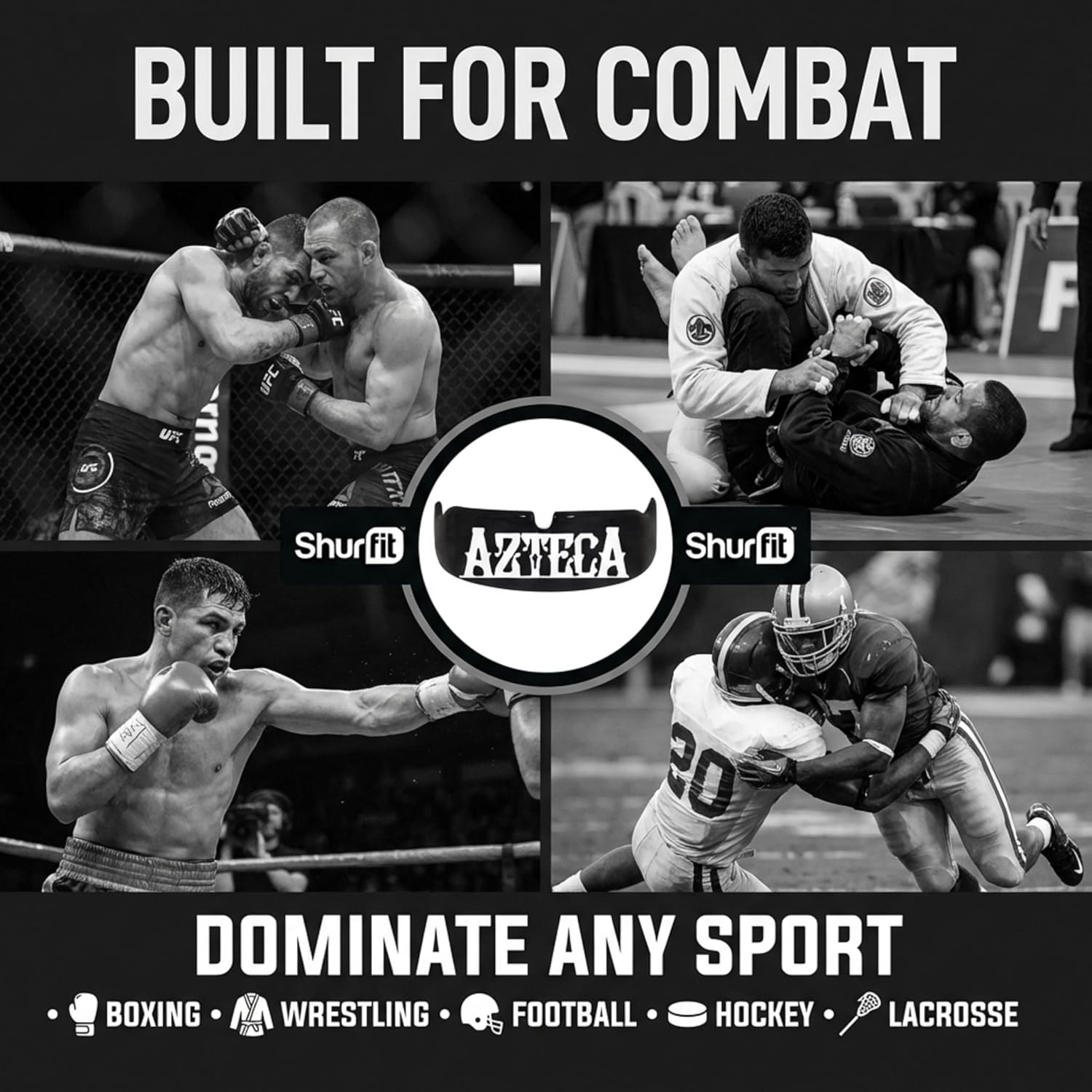 Shurfit Premium Mouth Guard for Sports - Boxing MMA Wrestling Football Mouthguard for Adults Youth Kids | Boil and Bite Moldable Mouthpiece for Braces Basketball Lacrosse Hockey (Azteca)