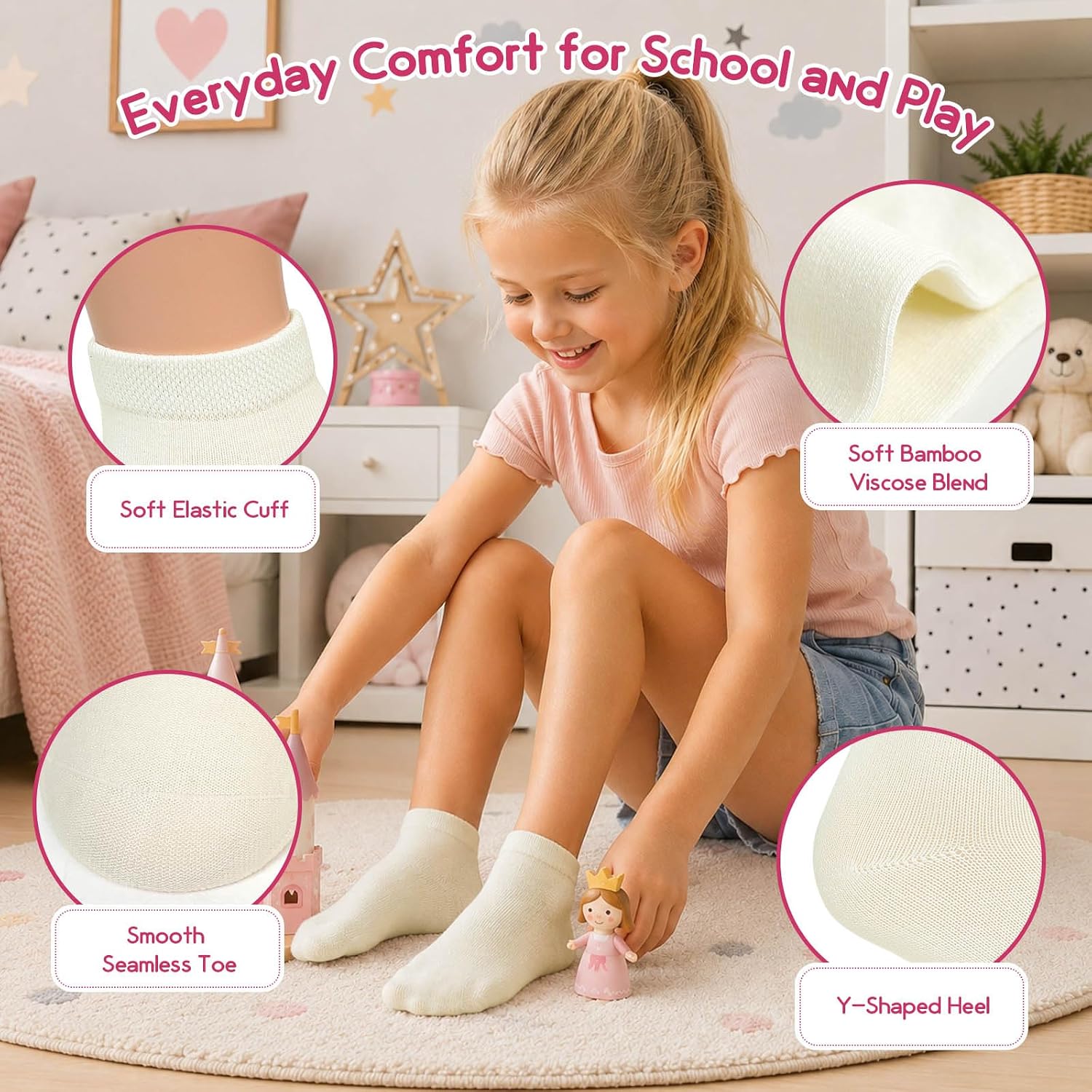 Artfasion Seamless Socks for Kids Girls: Sensory Friendly Ankle Socks