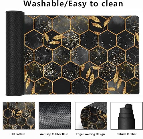 Miniatura 2 de MIOAOSRT Tapete de escritorio, mármol abstracto con hojas doradas, alfombrilla de mouse XXL extendida para oficina, computadora, teclado con base