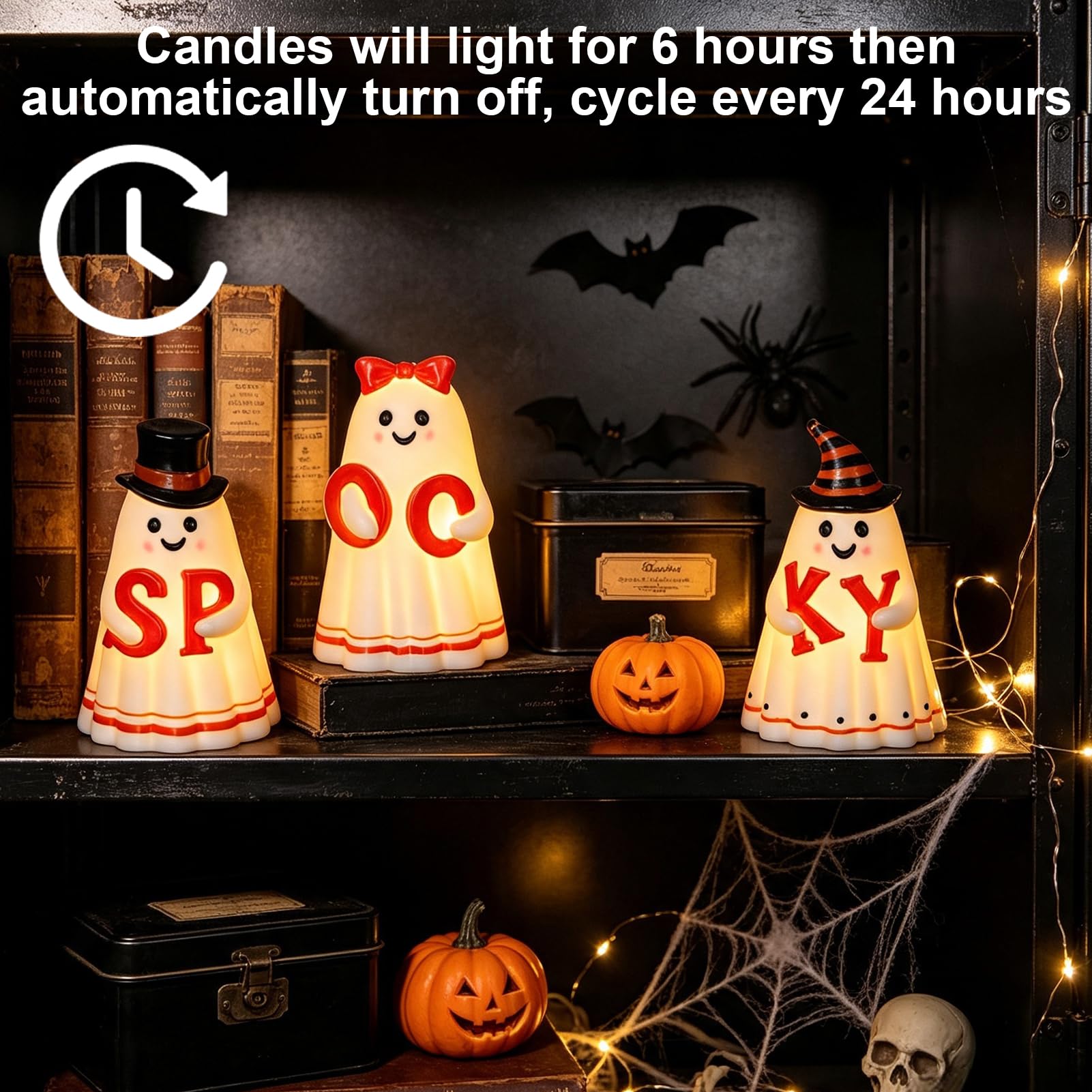Wondise Candele senza fiamma spettrali di Halloween del fantasma con il | Candele fantasma a batteria in plastica, confezione da 3 candele per Halloween, decorazione da tavola regalo (D 8,6 cm x H