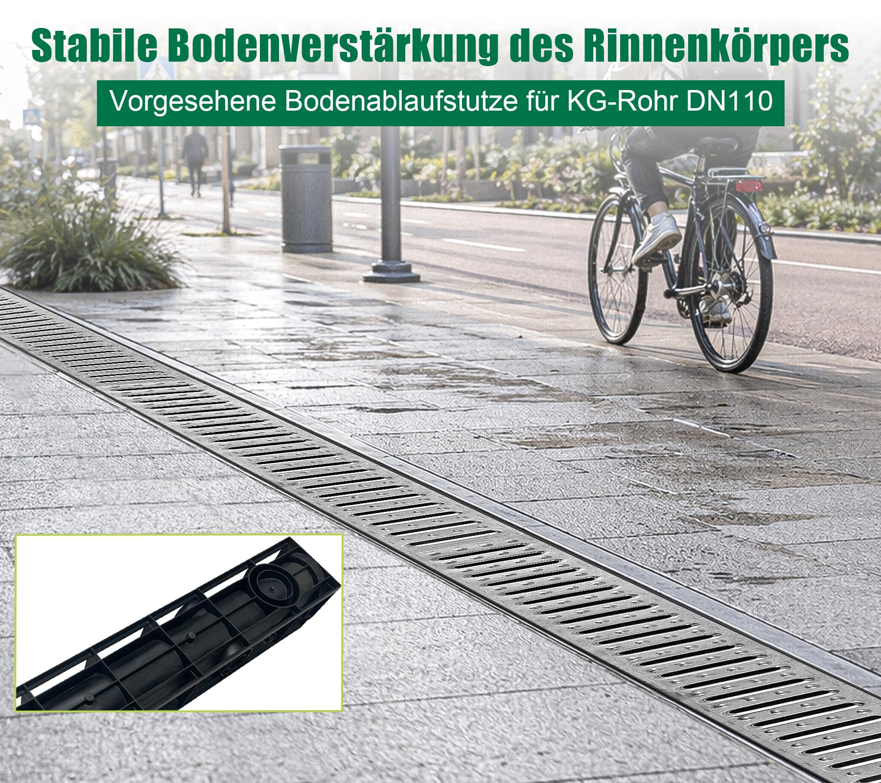 Caniveau extérieur PEHD 1000x155x140mm A15 Grille Acier galvanisé 1m pour allée Jardin Garage