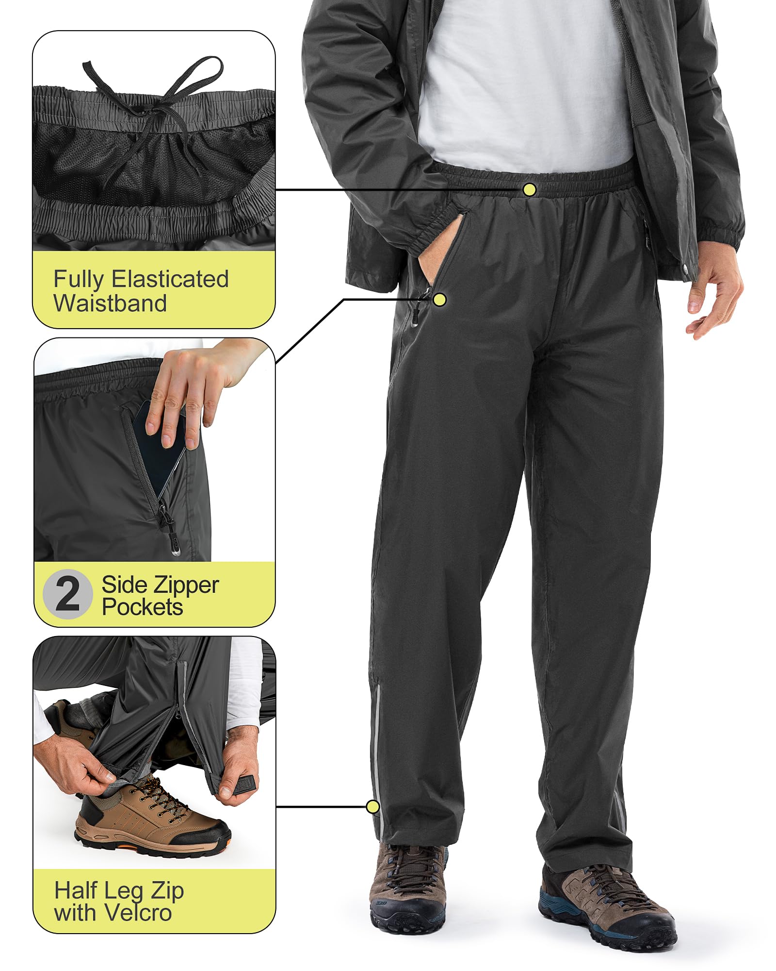33,000ft Combinaison de pluie pour homme - Veste de pluie imperméable avec capuche - Veste de pluie et pantalon de pluie - gris - Large