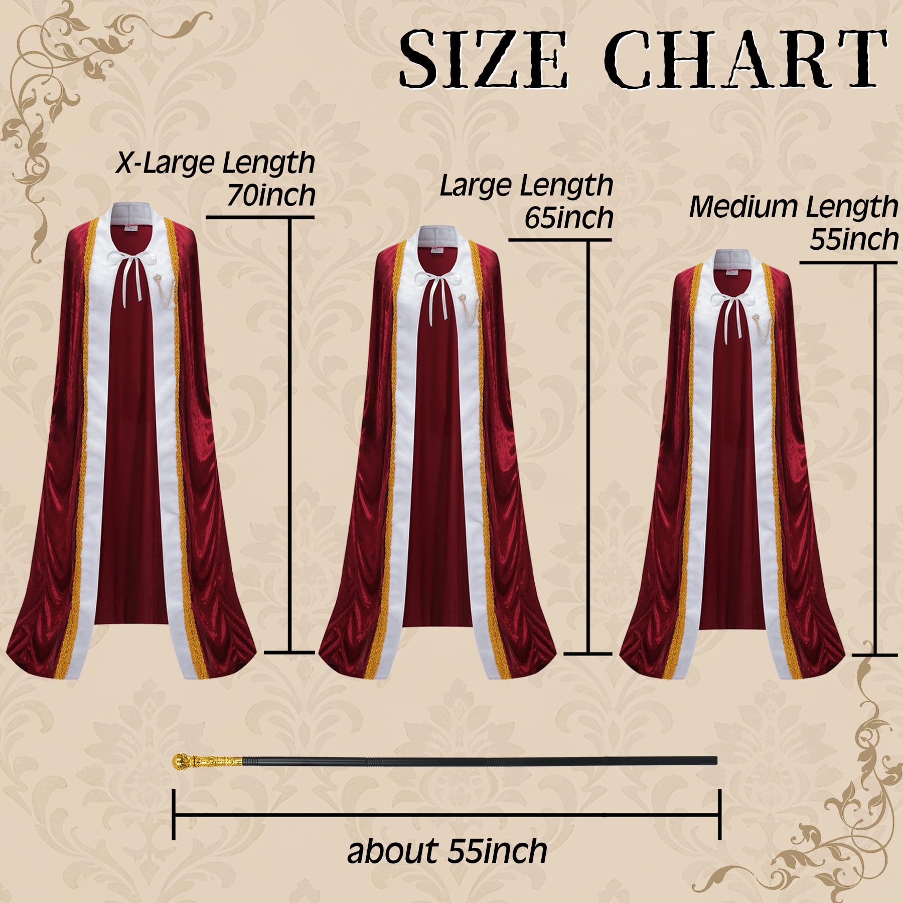 King Costume for Men and Women,Adult King Cape Robe Crown Scepter,Queen Costume,Lord Farquaad Costume,
