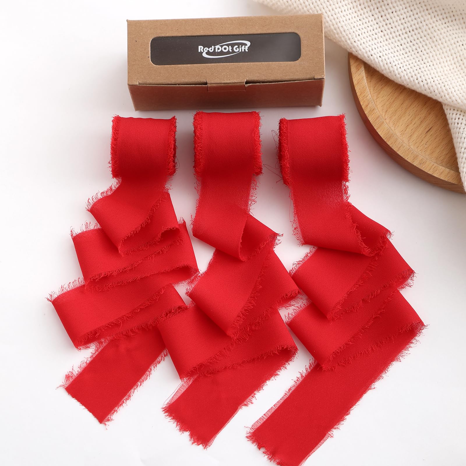 Pack of 3 Chiffon Ribbons 1.5″ X 7Yd Wrapping Ribbon Set For Gift Wrapping, Wedding Decor, Wedding Invitations, Bouquet Wrap, Flower Bouquet (Red, 3 Pcs Pack)