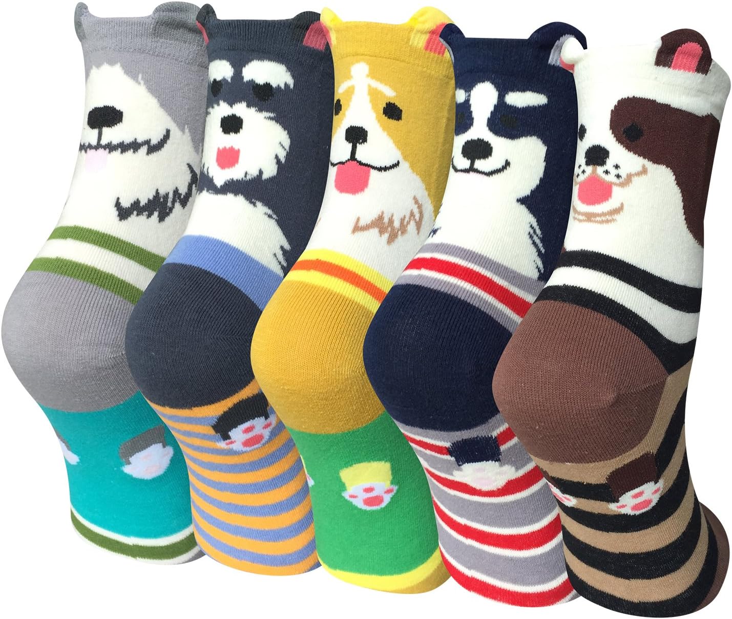Justay Comf5 Pairs Women Silly Animal Cat Dog Funny Cute Socks Gift for Ladies Socks Novelty One Size Black, Black, One size