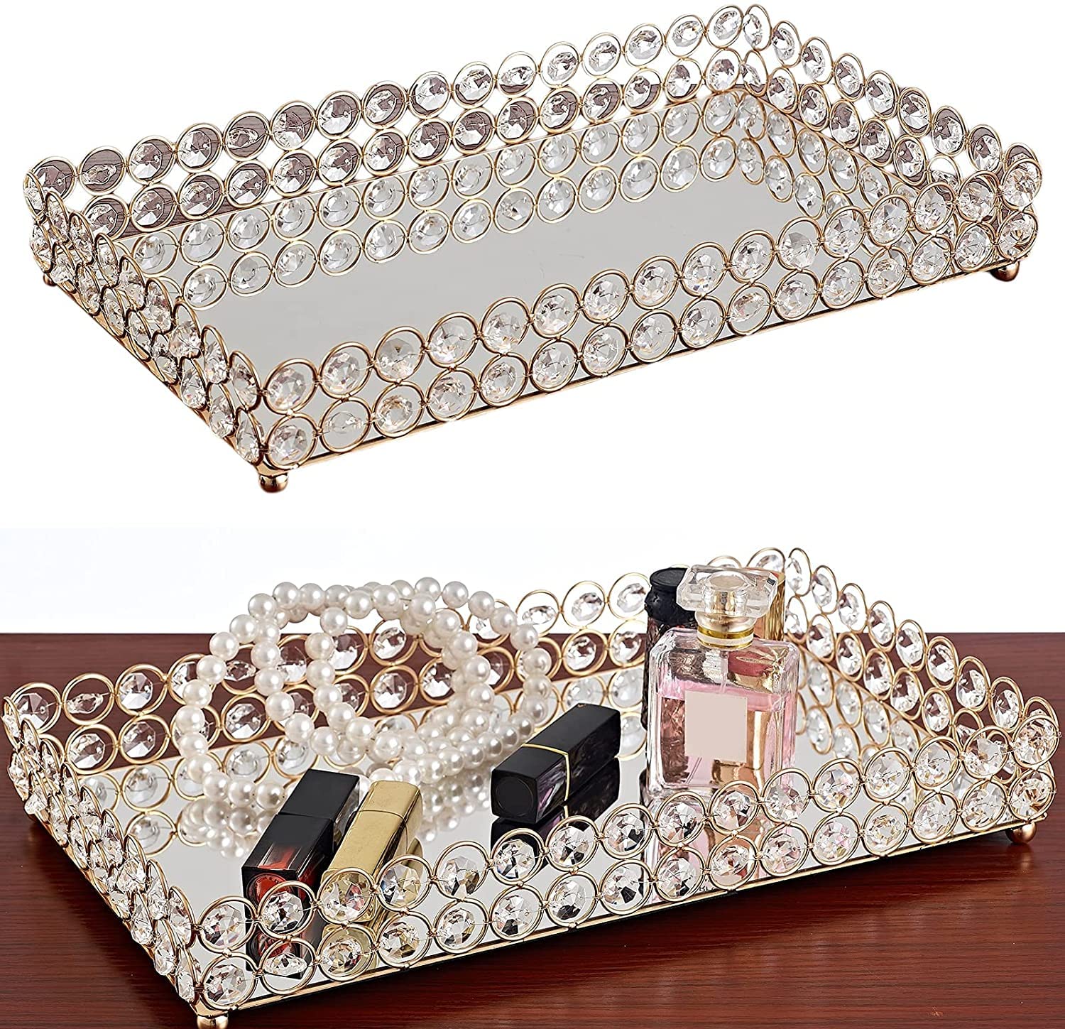 Bandejas Bandeja de baño, bandejas decorativas para tocador de maquillaje, cristal espejado, joyería cosmética, baratija, soporte de almacenamiento, organizador, bandeja de almacenamiento Multifunción