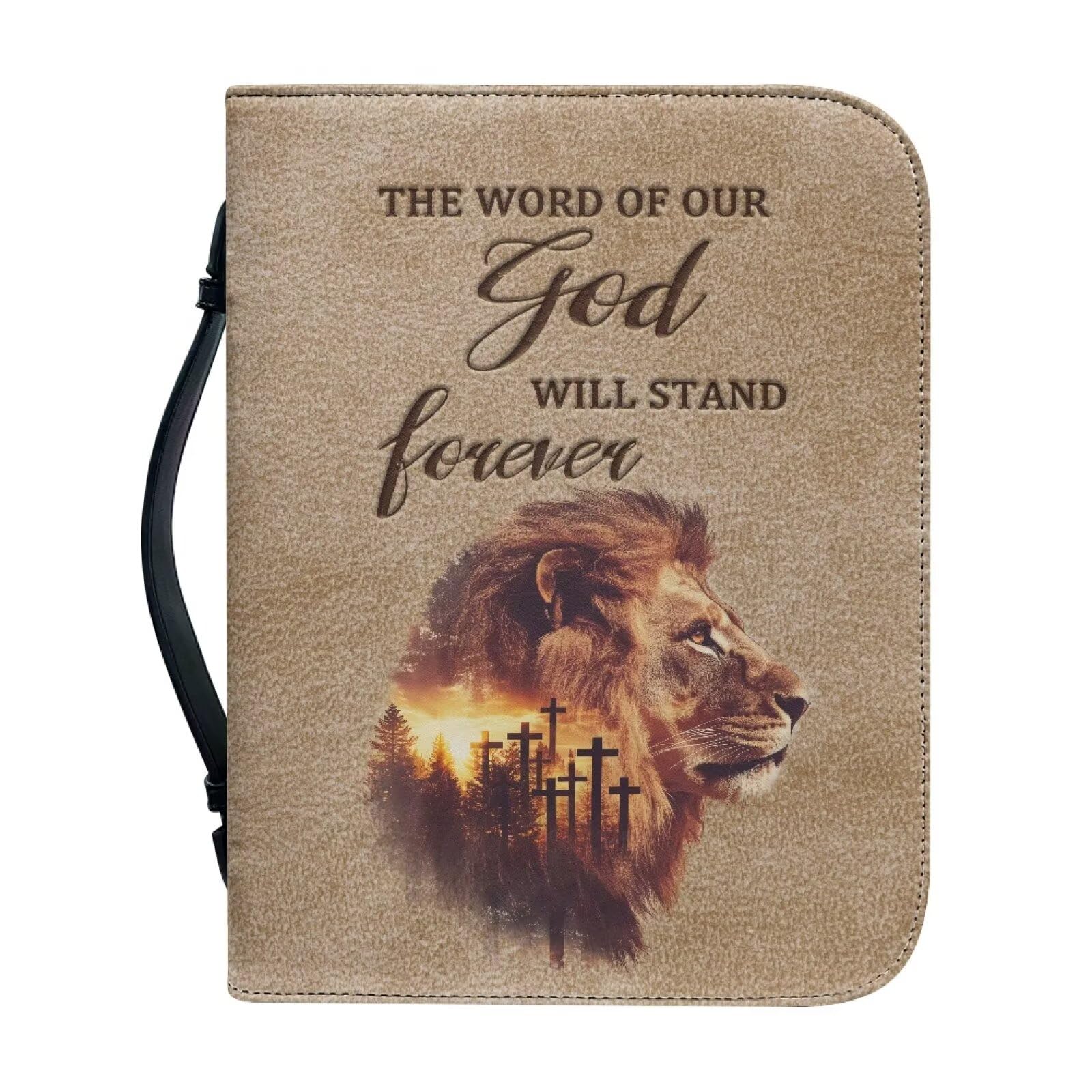 Kuiaobaty Lion of Judah Bible Covers for Notebook, Novel, Handle Zipper PU Leather Carrying Book Case with Inside Pockets for Men