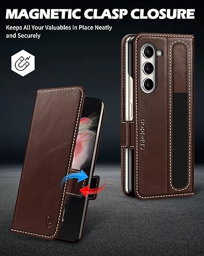 Miniatura 7 de SHIELDON Funda para Galaxy Z Fold 5, funda magnética de piel auténtica con soporte para bolígrafo S, tarjetero con bloqueo RFID, función atril,