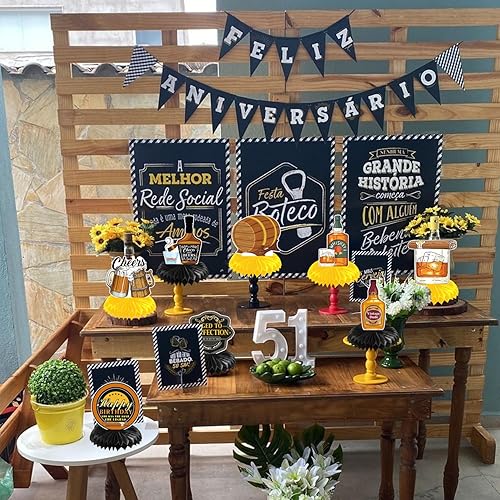 Miniatura 5 de Decoraciones de cumpleaños envejecidas a la perfección: 8 piezas de decoraciones de fiesta de cerveza de whisky de panal de abeja, decoración de