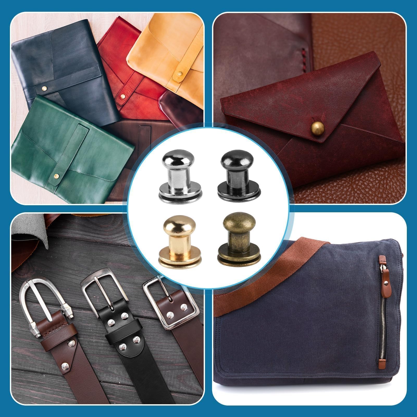 Nsiwem Ronde kop nagel klinknagel knop 80 stuks ronde klinknagels knoppen stud klinknagels schroef messing knop studs cap nagel 6x8 mm met gat punch voor doe-het-zelf lederen ambachtelijke accessoires