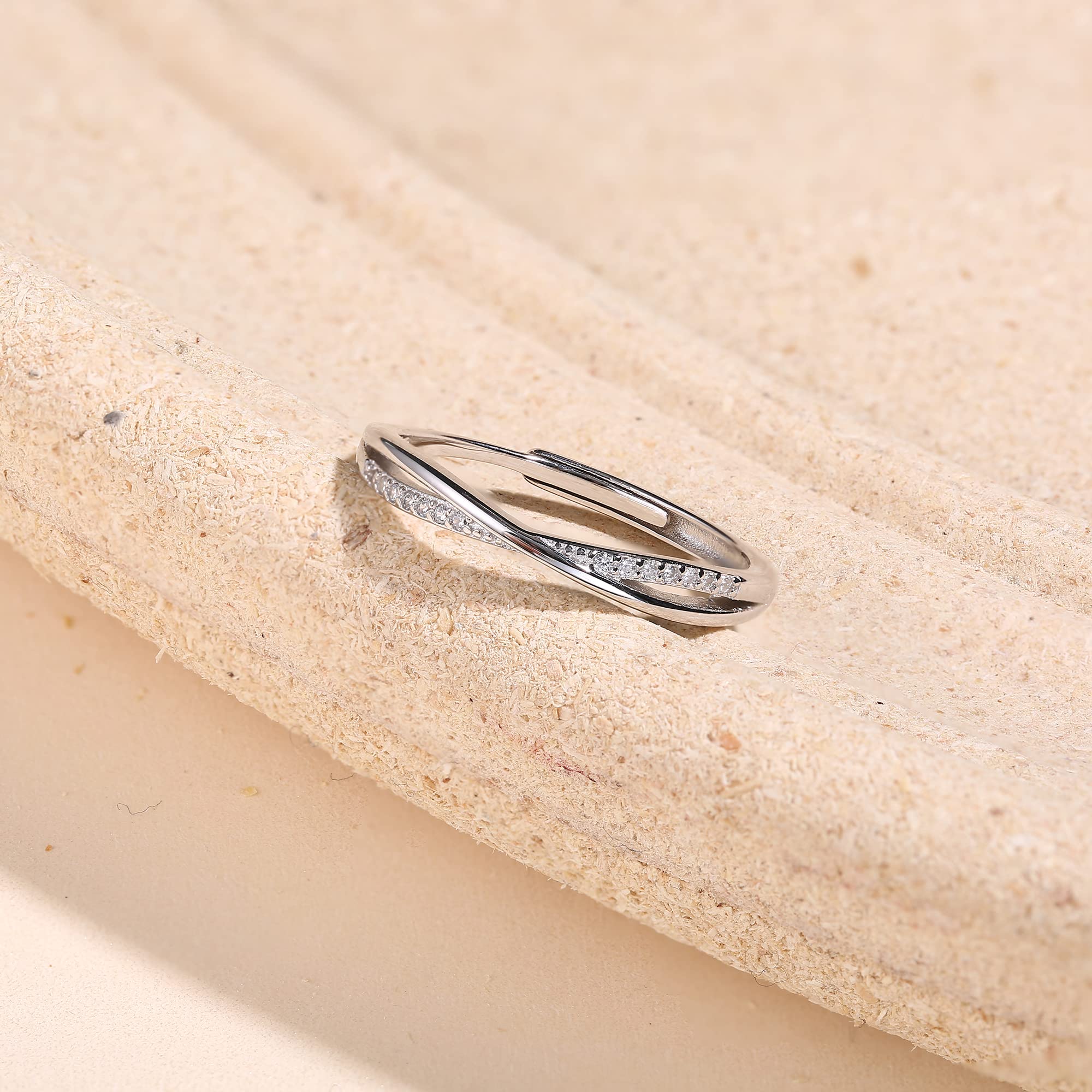 Fingerring aus 925er-Sterlingsilber, verstellbar, mit Zirkonia, minimalistischer Daumenring für Damen und Mädchen, Silber/Gold/Roségold