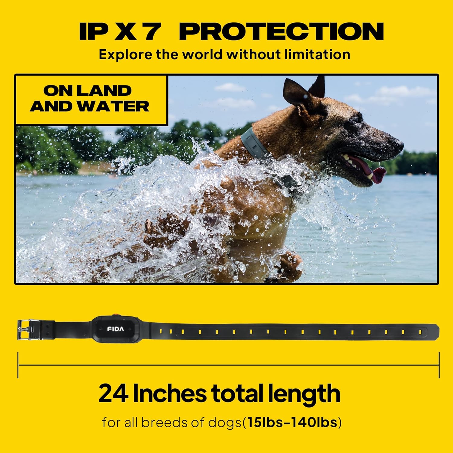 Fida Dog Shock Collar with Remote 3/4 Mile Range E Collar for Dogs Training, IPX7 Waterproof Rechargeable Dog Training Collar for Medium Large Dogs with 3 Modes: Viberation/Beep/Safe Shock(16 Levels)