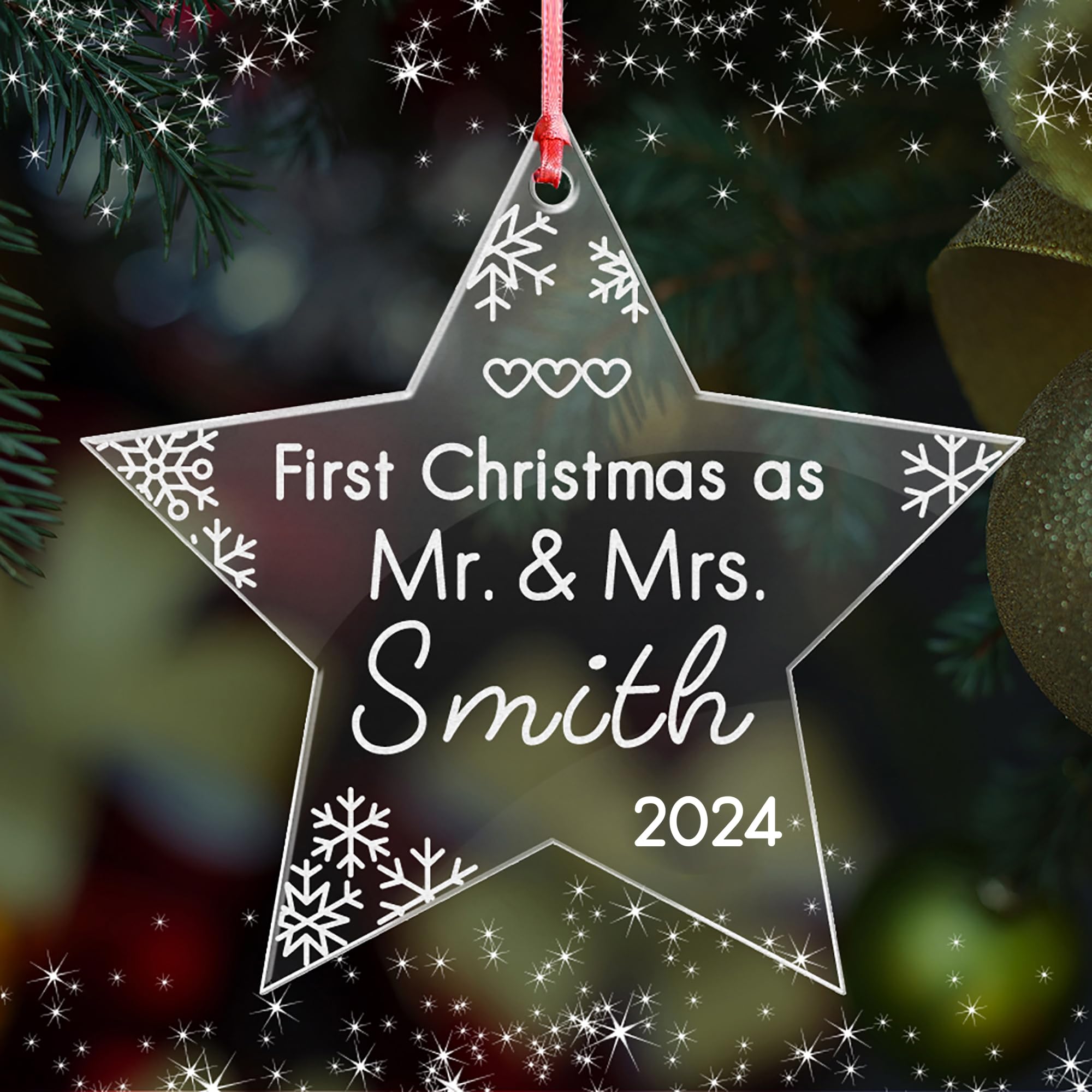 Howson London Star First Christmas As Mr And Mrs Xmas Decoration Bauble Personalised Married Acrylic Tree Bauble For 1St Wedding Gifts Keepsake For Him Or Her(Star)