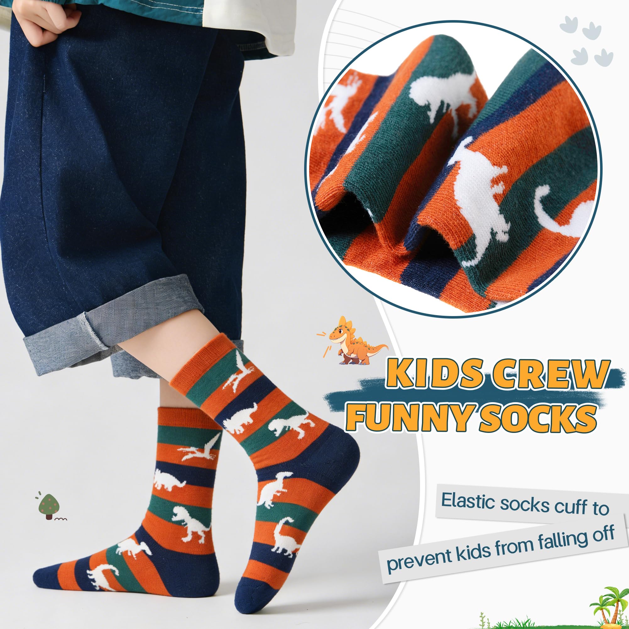 Lot de 6 paires de chaussettes en coton pour garçons - Motif animal - Doux et amusant - Tendance - Respirantes